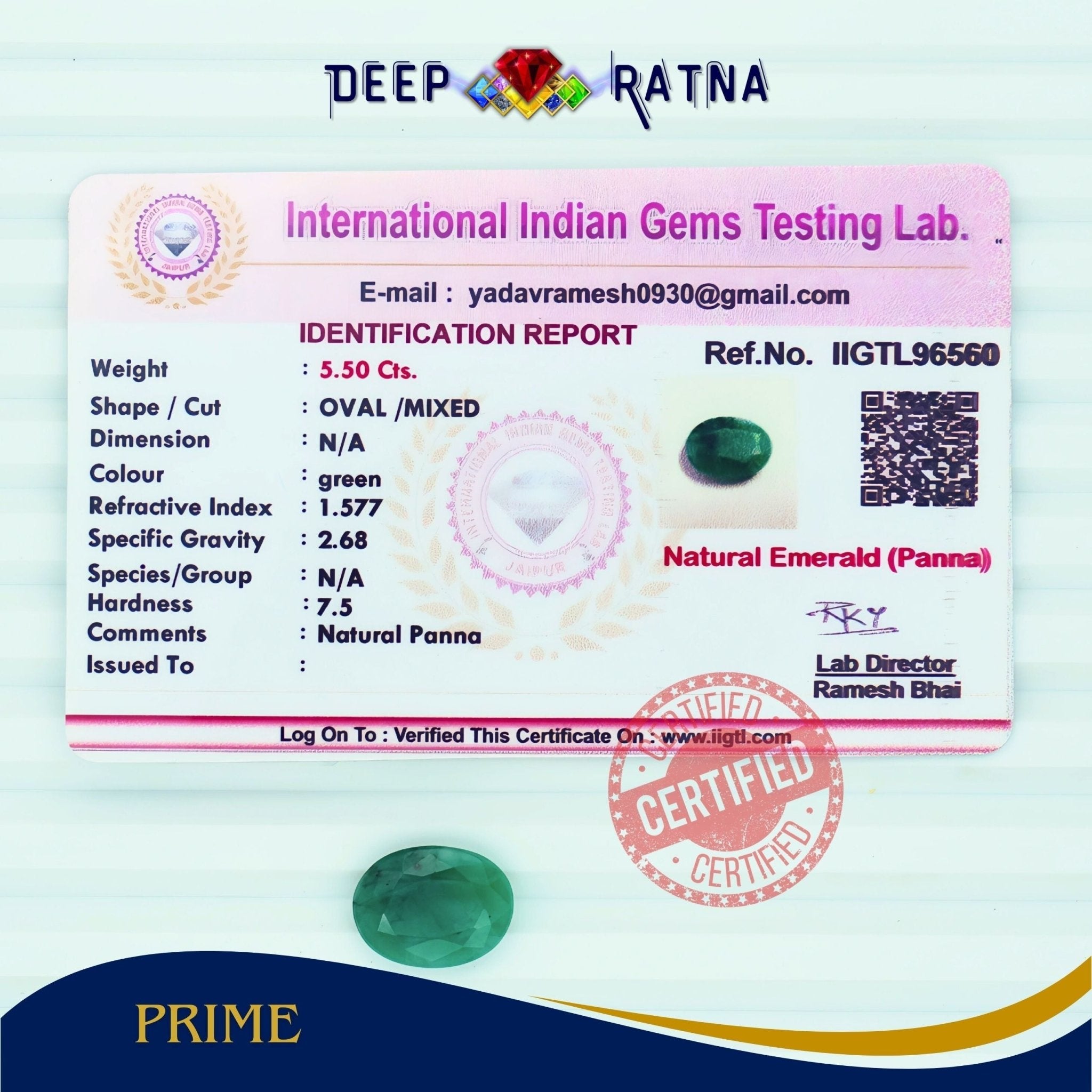 Emerald 5.50 Carat (Brazil) - Deep Ratna