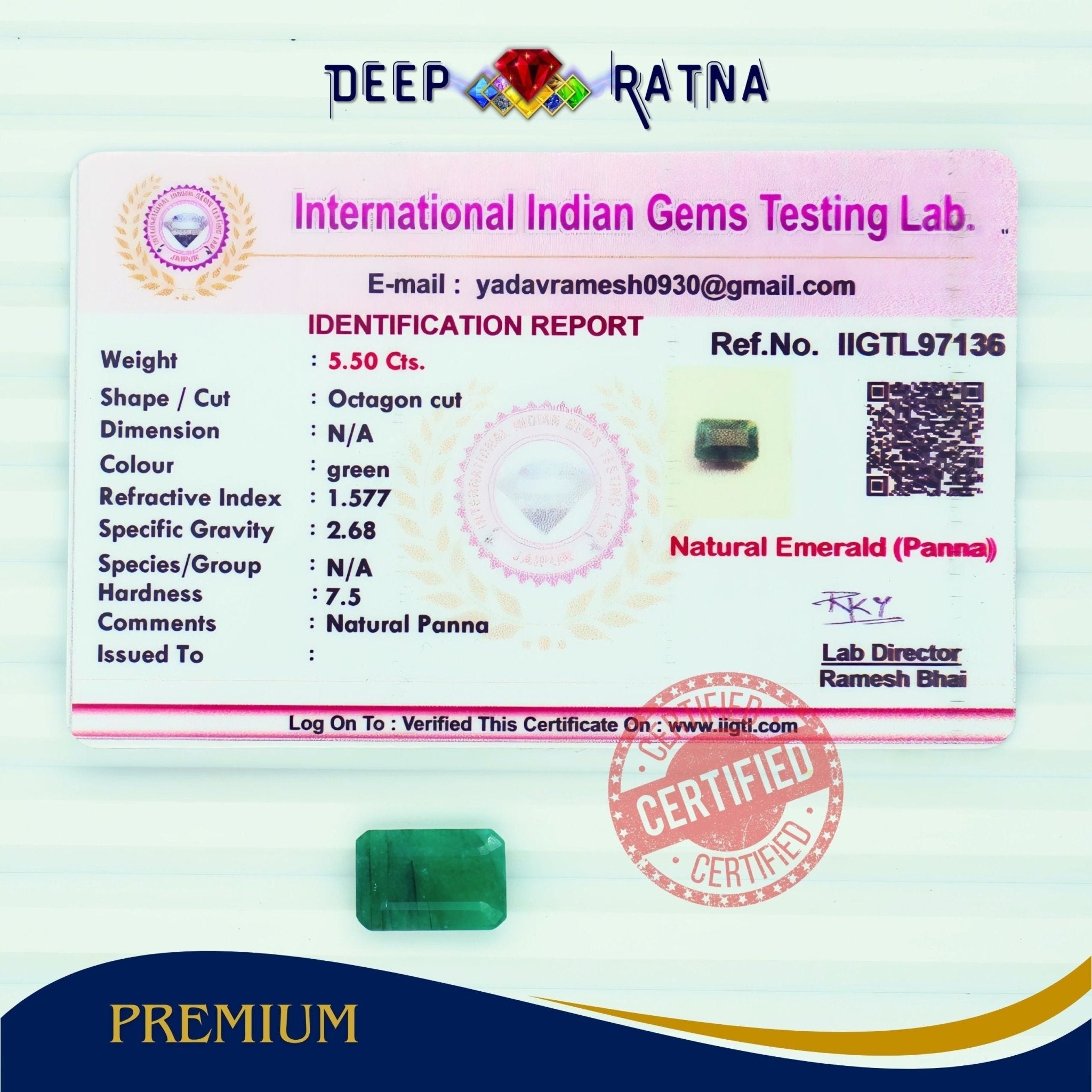 Emerald 5.50 Carat (Brazil) - Deep Ratna