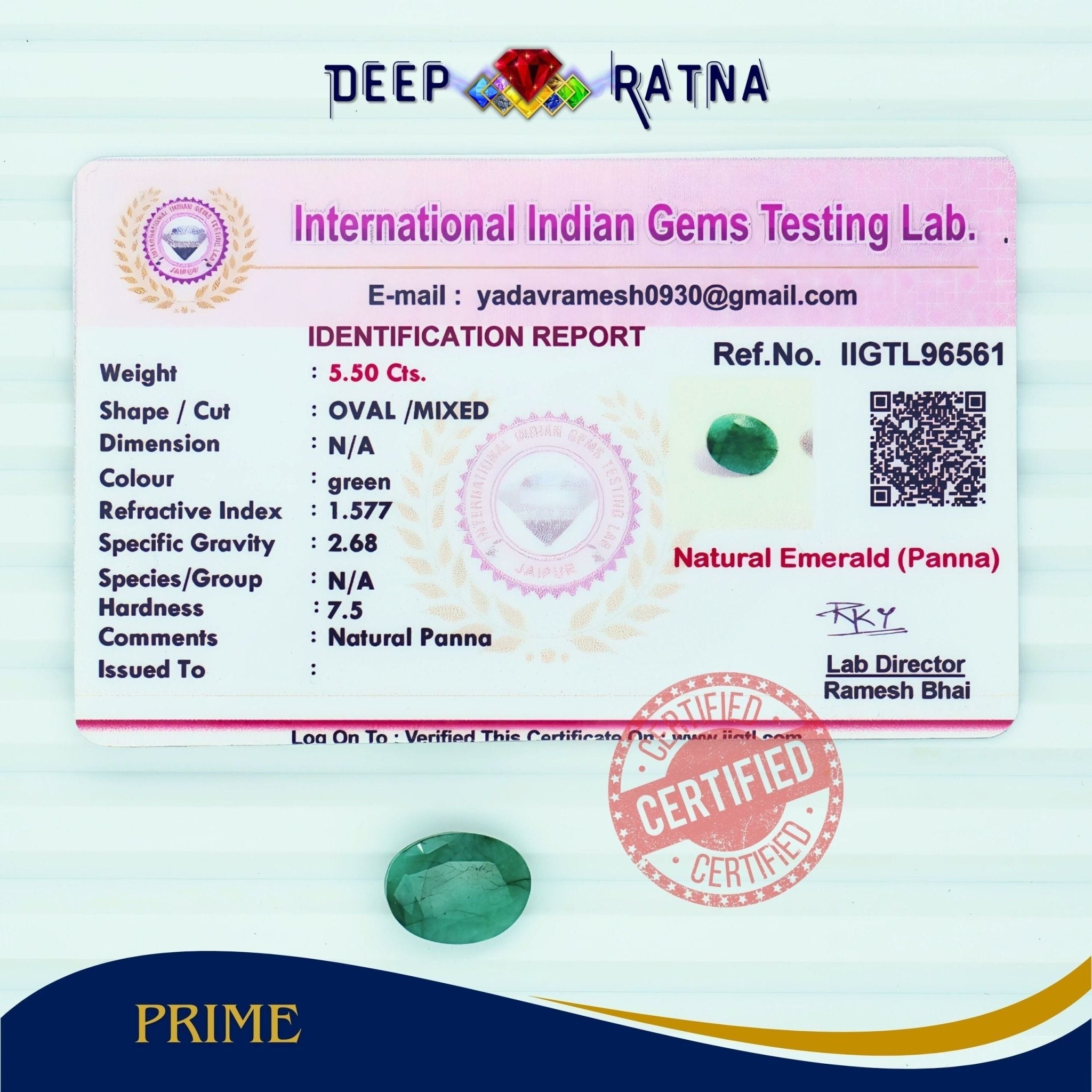 Emerald 5.50 Carat (Brazil) - Deep Ratna