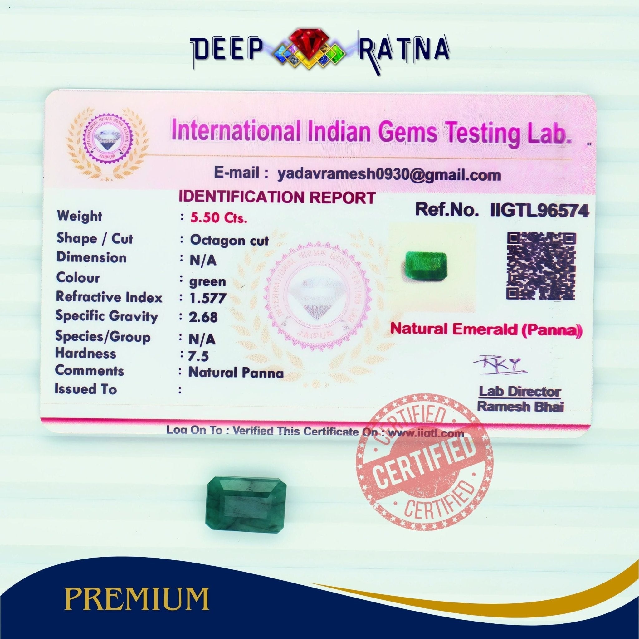Emerald 5.50 Carat (Brazil) - Deep Ratna