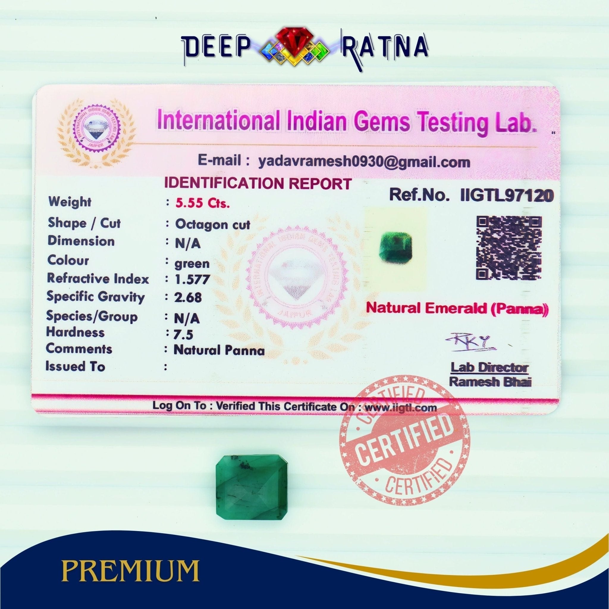 Emerald 5.50 Carat (Brazil) - Deep Ratna