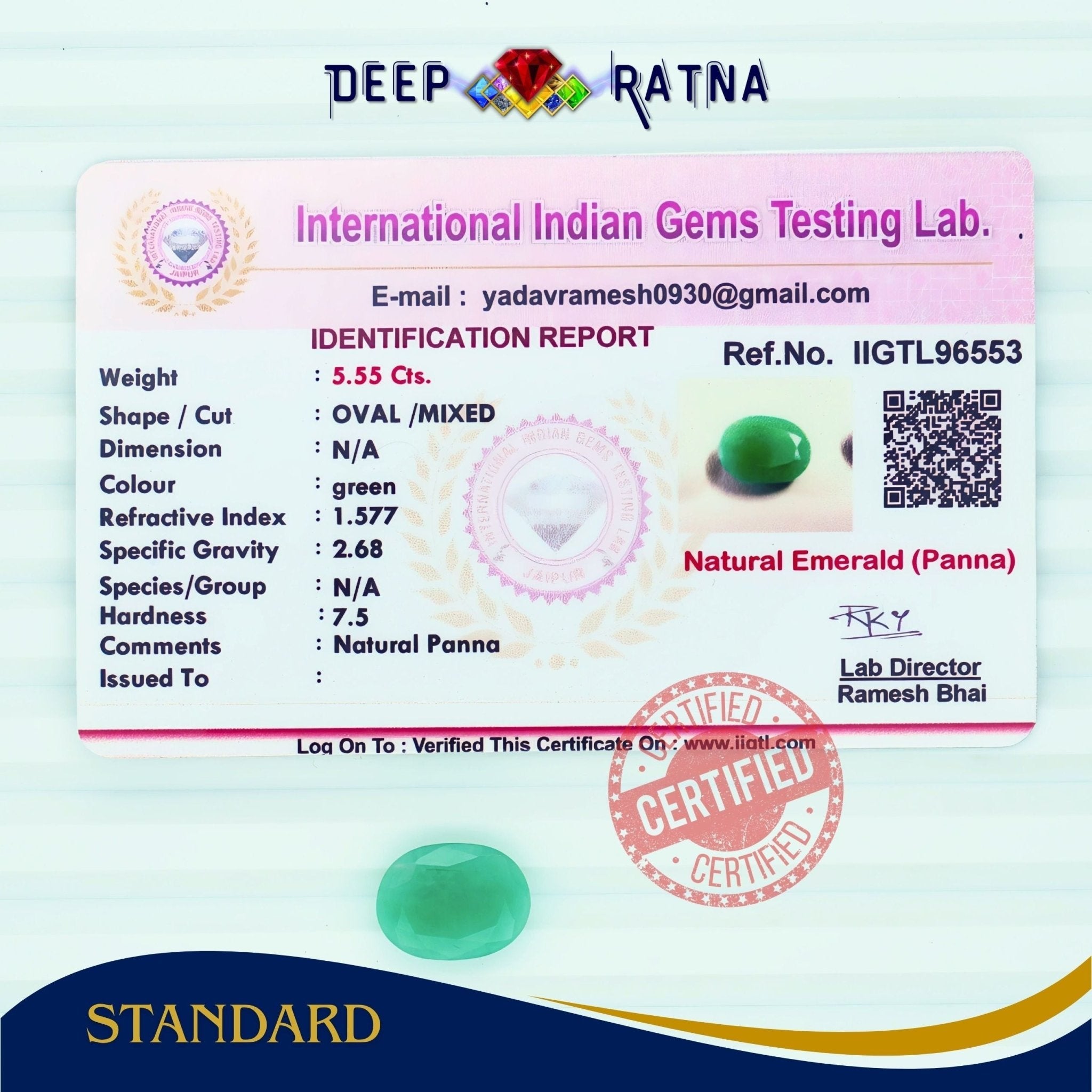 Emerald 5.55 Carat (Brazil) - Deep Ratna