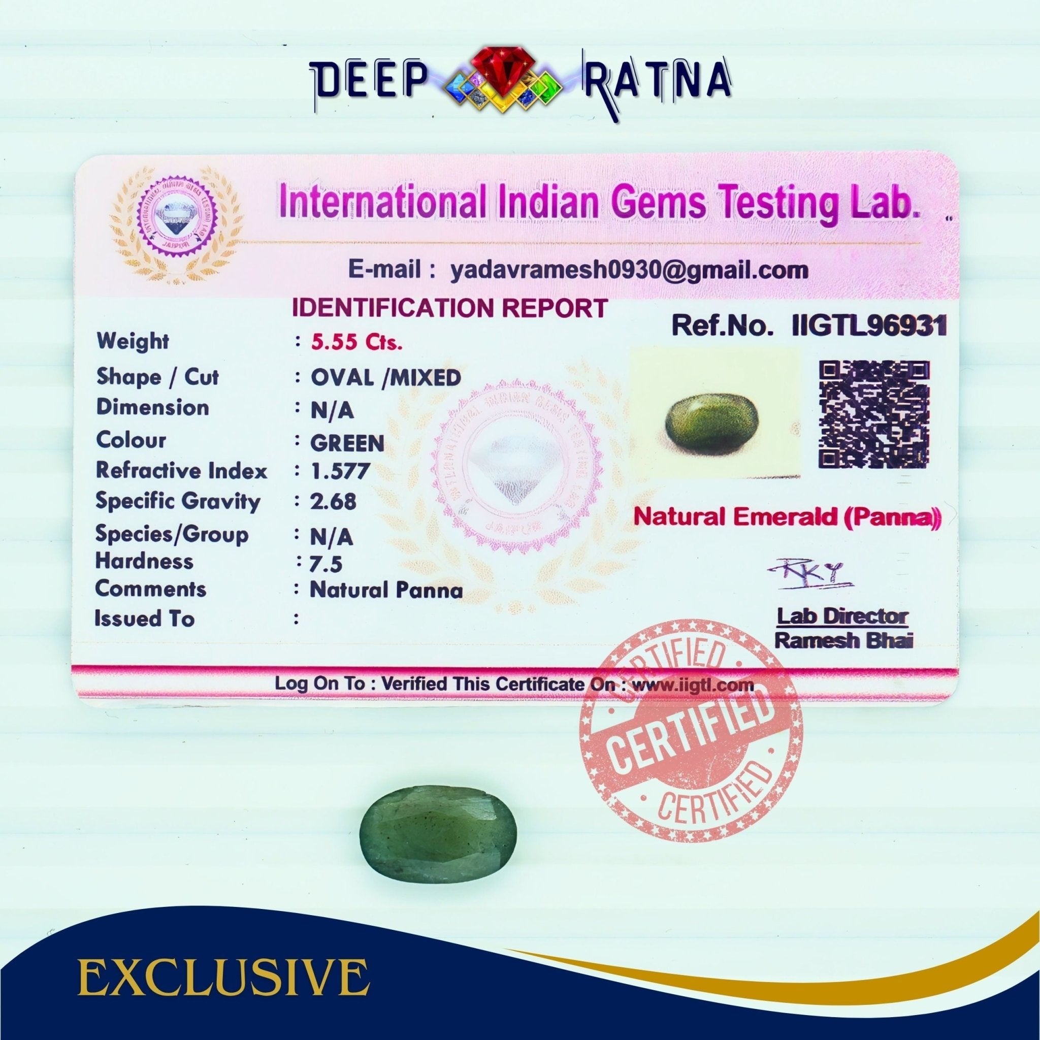 Emerald 5.55 Carat (Zambia) - Deep Ratna