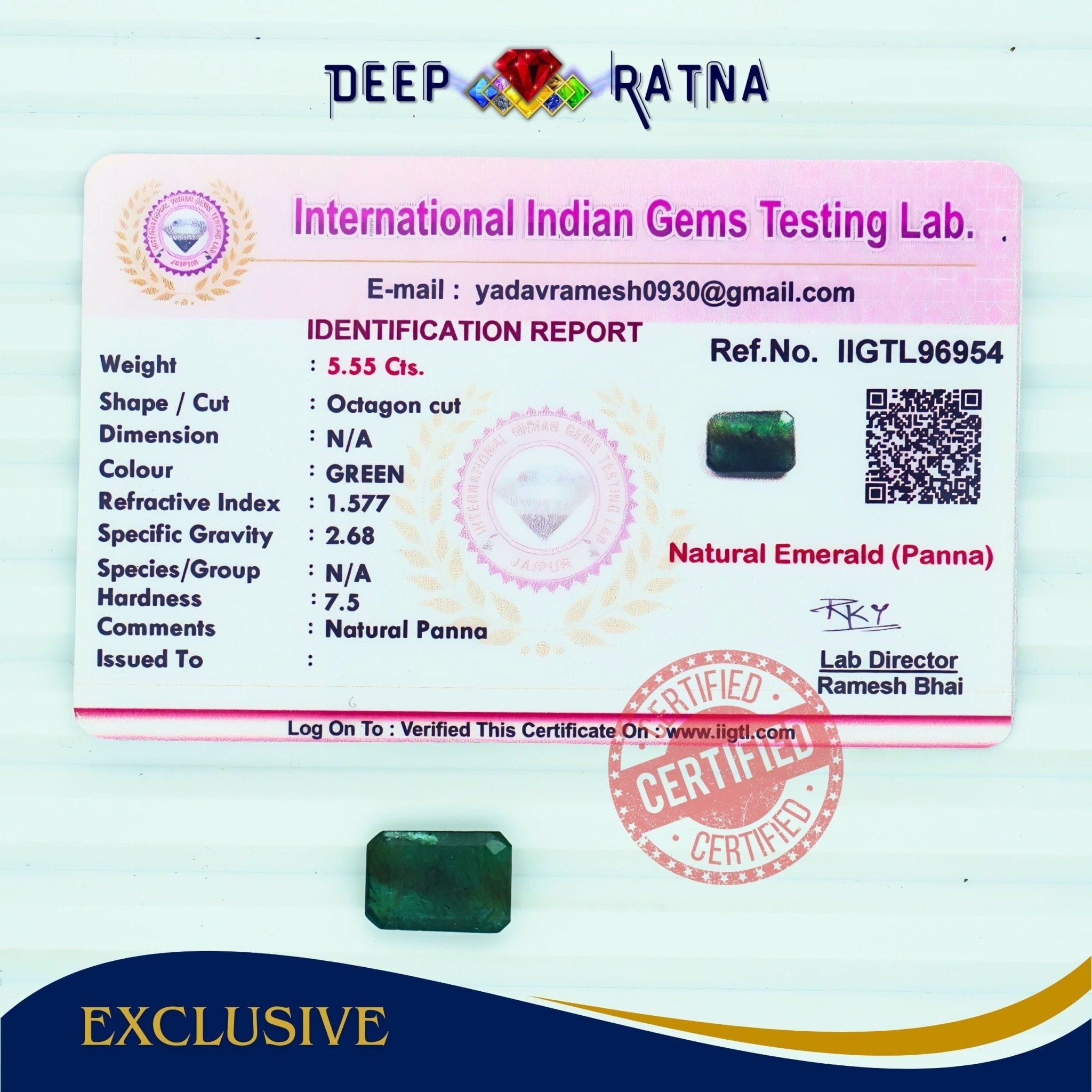 Emerald 5.55 Carat (Zambia) - Deep Ratna
