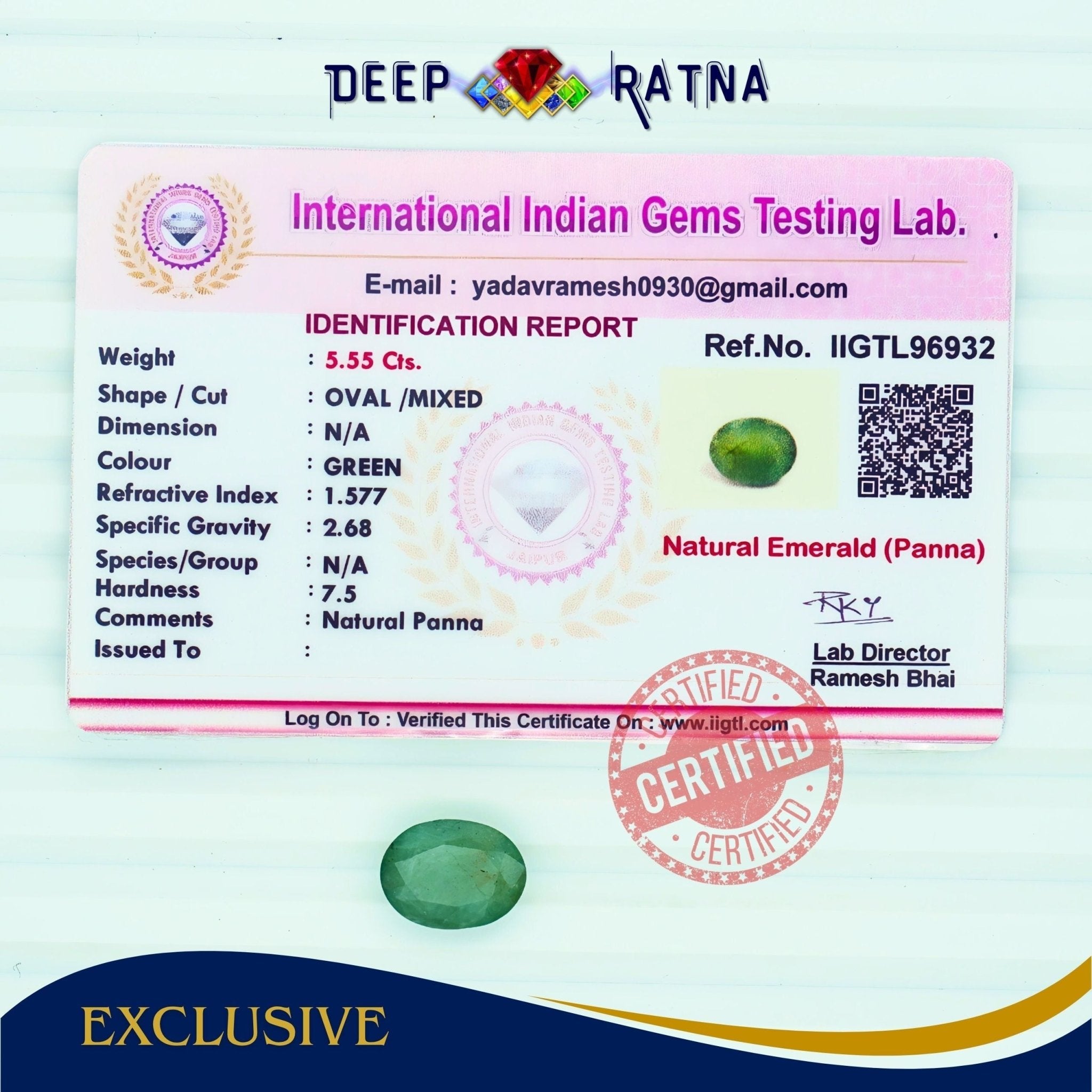 Emerald 5.55 Carat (Zambia) - Deep Ratna