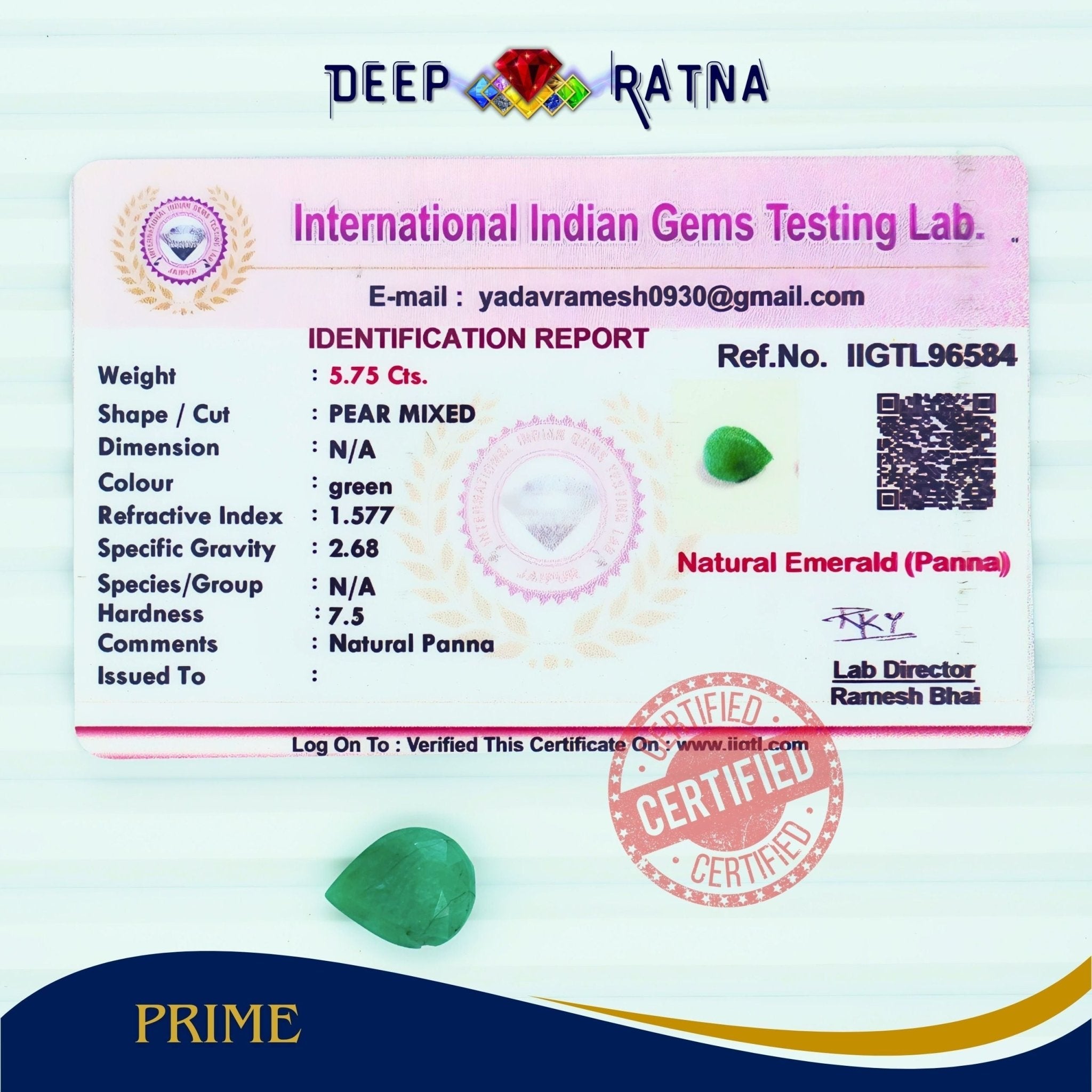 Emerald 5.75 Carat (Brazil) - Deep Ratna