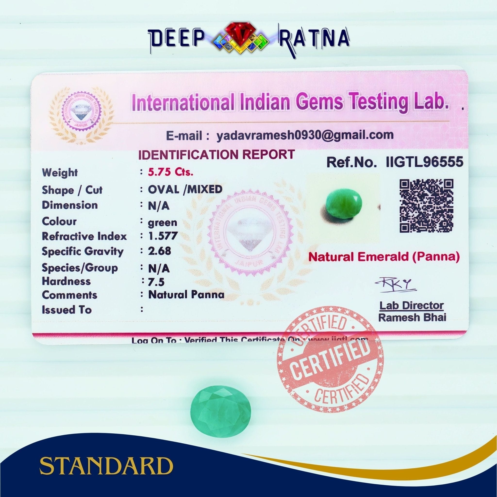 Emerald 5.75 Carat (Brazil) - Deep Ratna