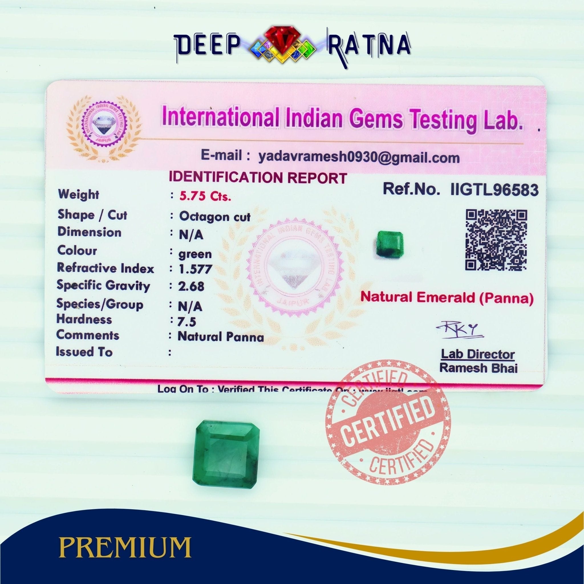 Emerald 5.75 Carat (Brazil) - Deep Ratna