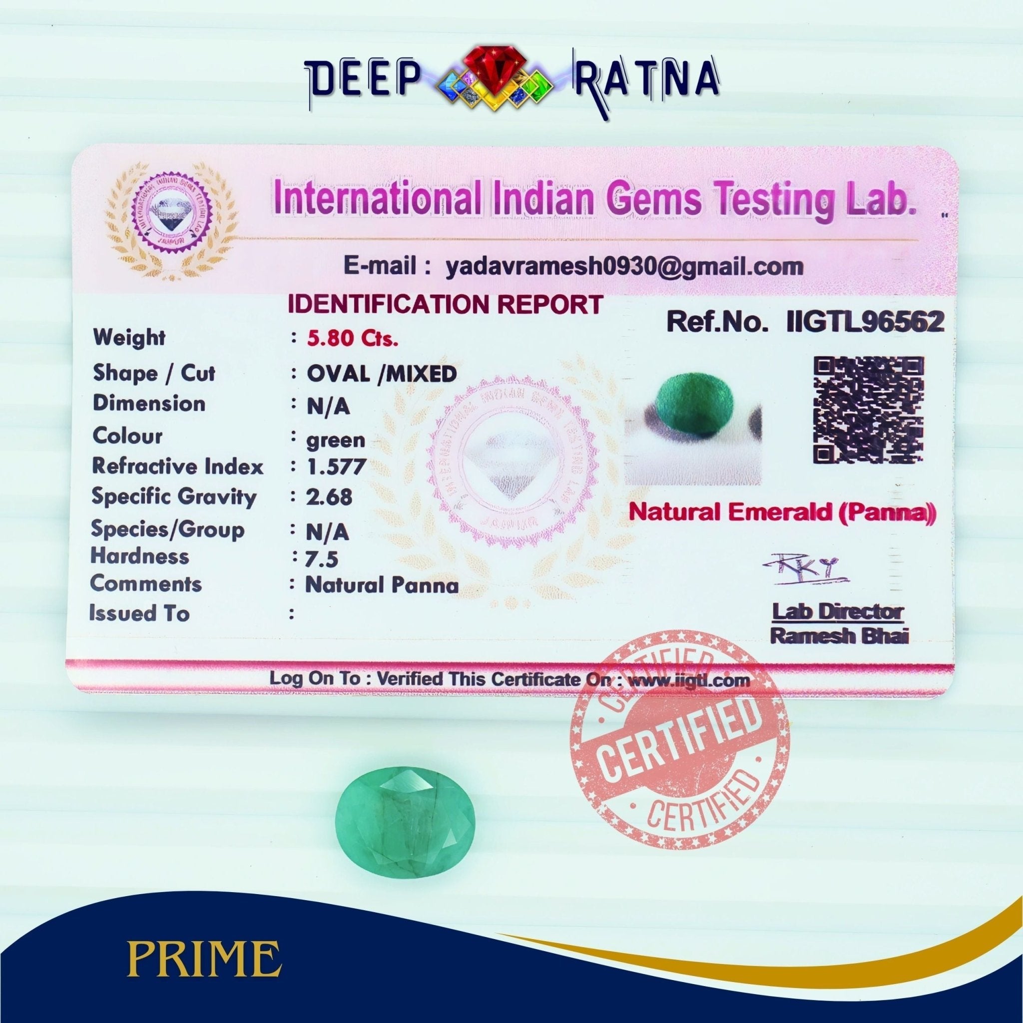 Emerald 5.80 Carat (Brazil) - Deep Ratna