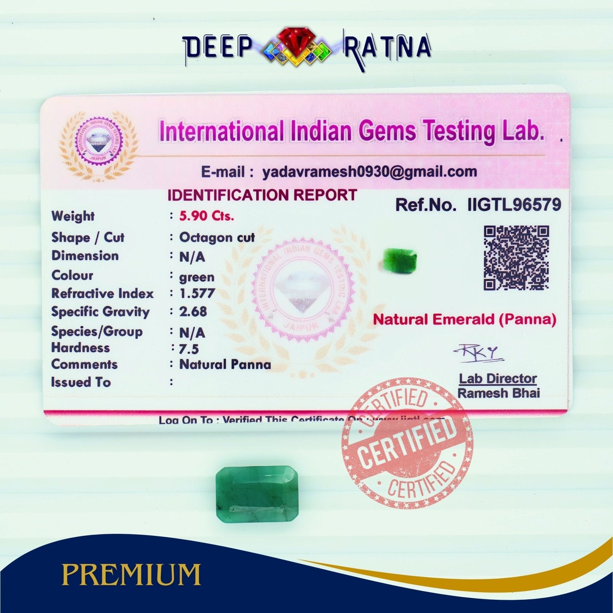 Emerald 5.90 Carat (Brazil) - Deep Ratna