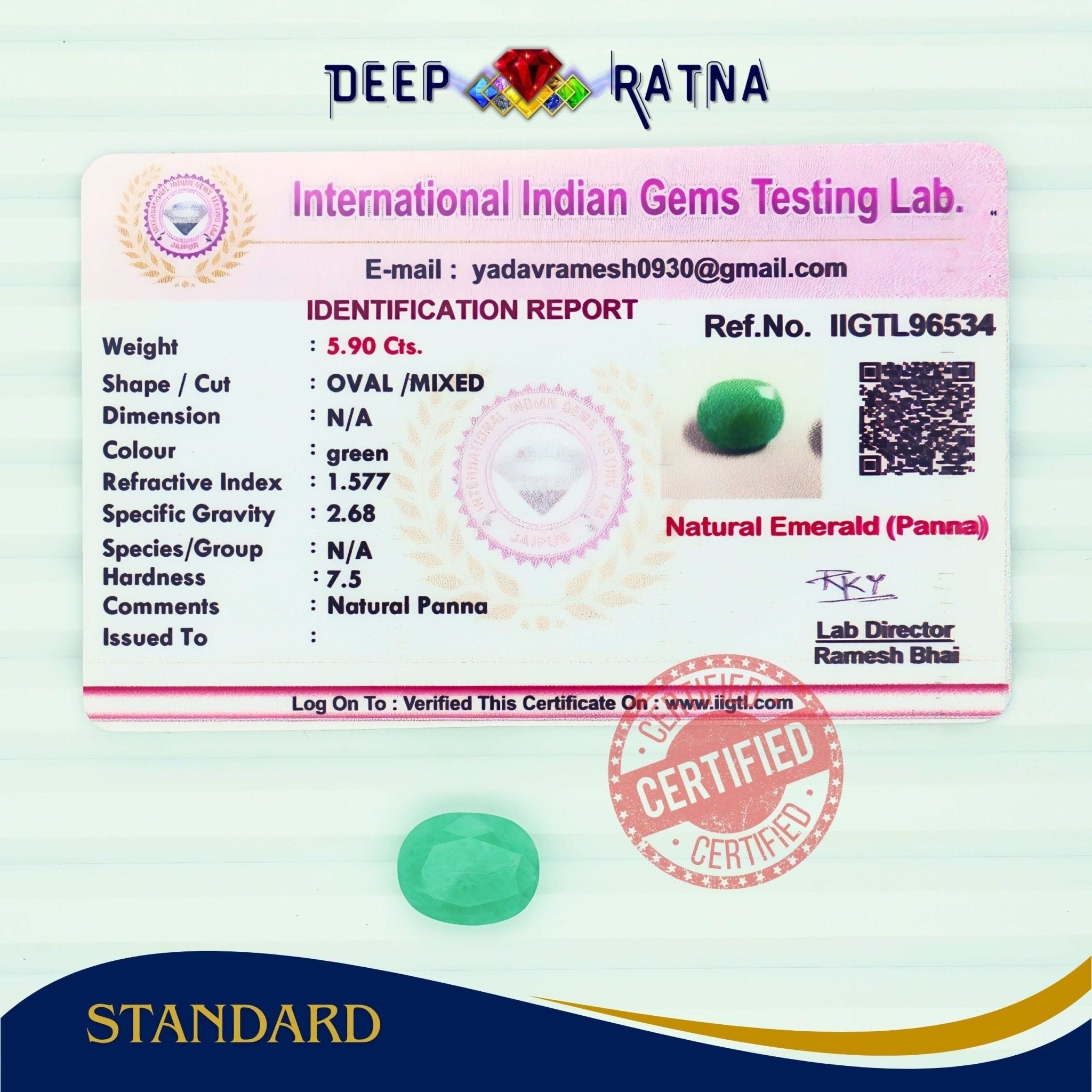 Emerald 5.90 Carat (Brazil) - Deep Ratna