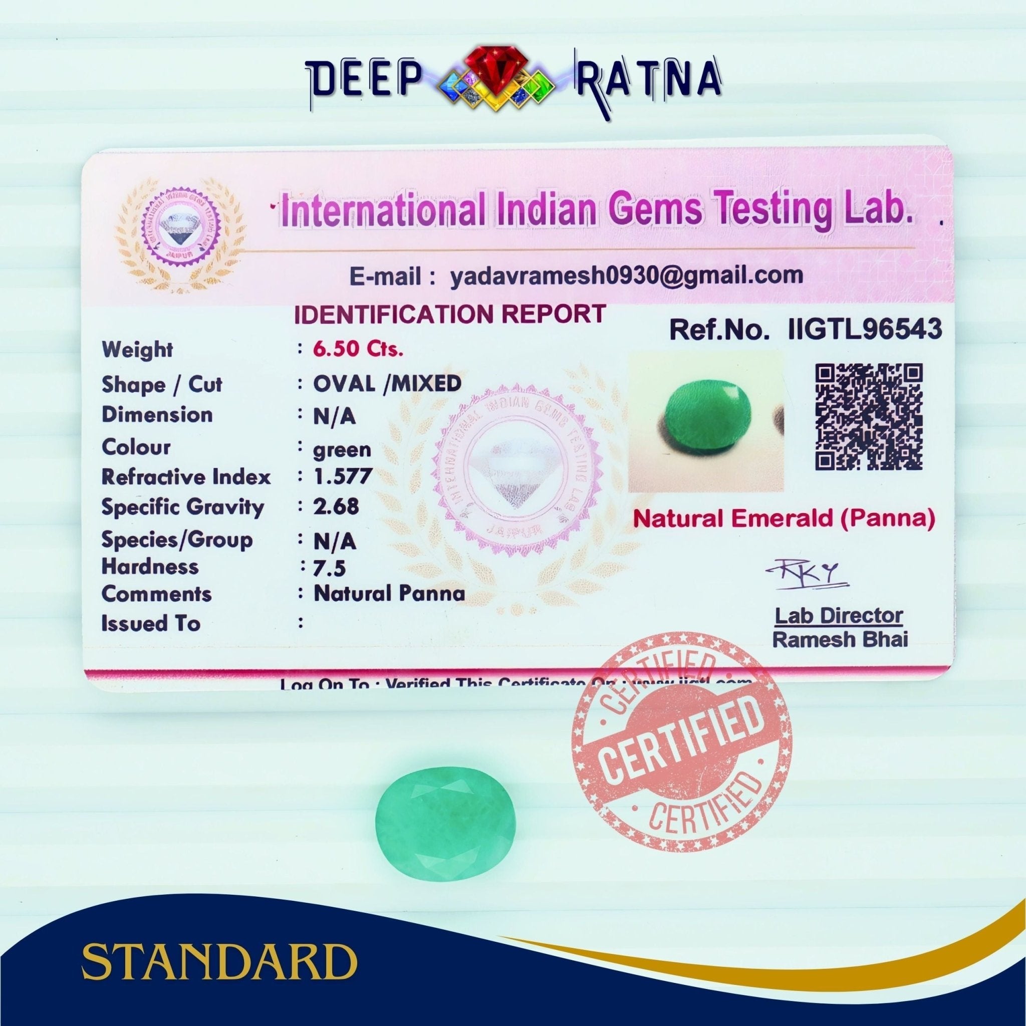 Emerald 6.50 Carat (Brazil) - Deep Ratna