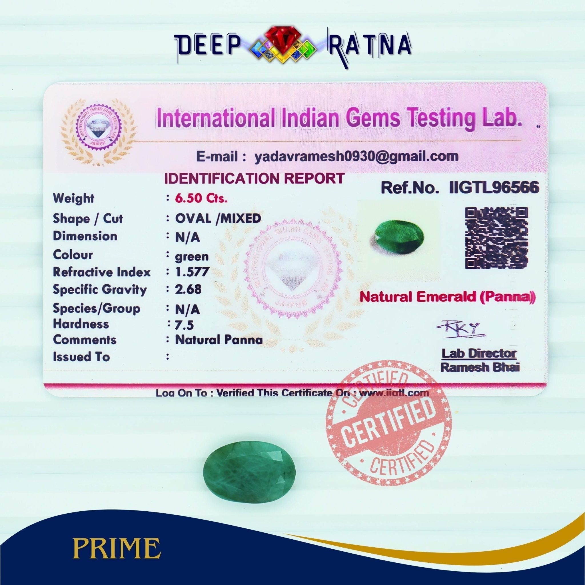 Emerald 6.50 Carat (Brazil) - Deep Ratna