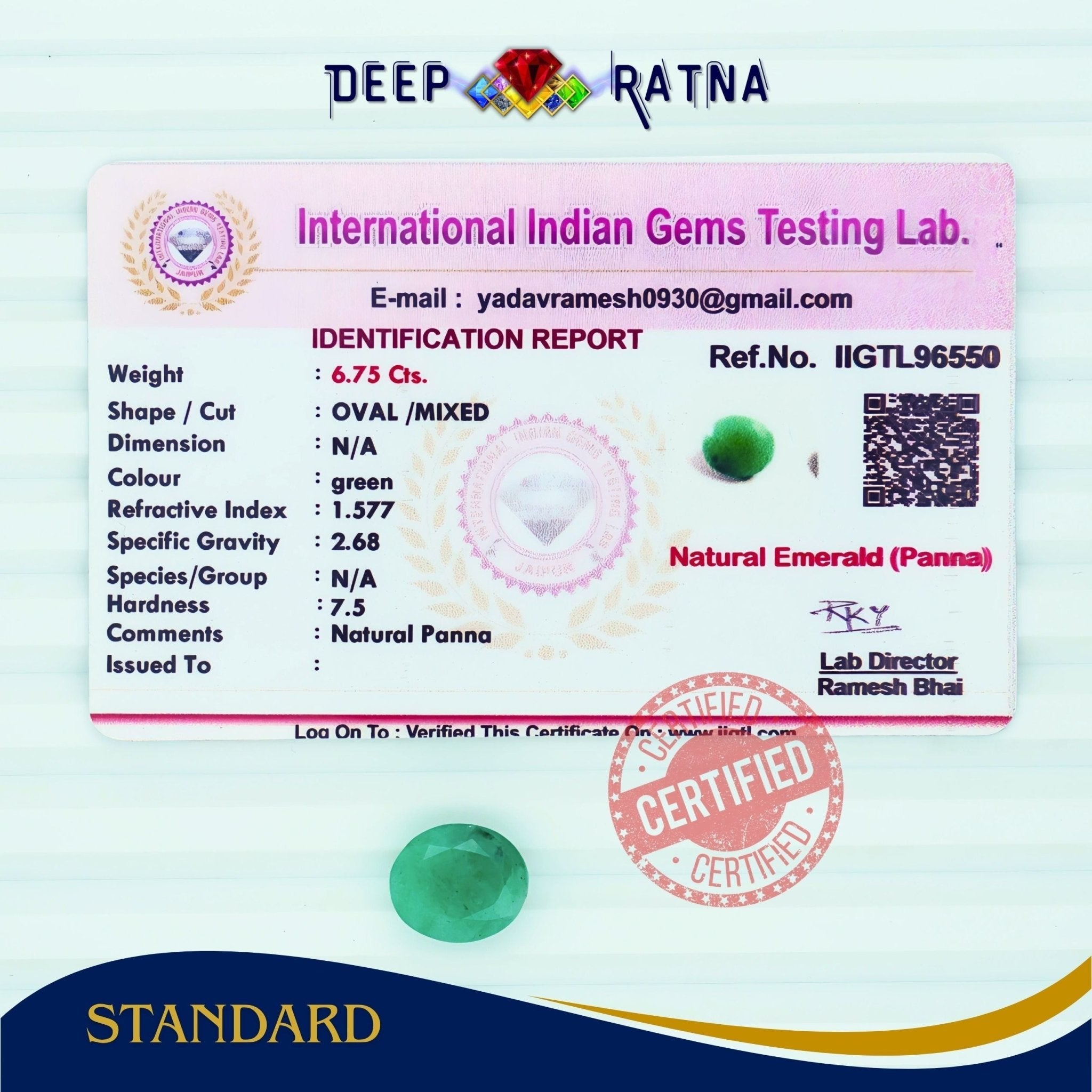 Emerald 6.75 Carat (Brazil) - Deep Ratna