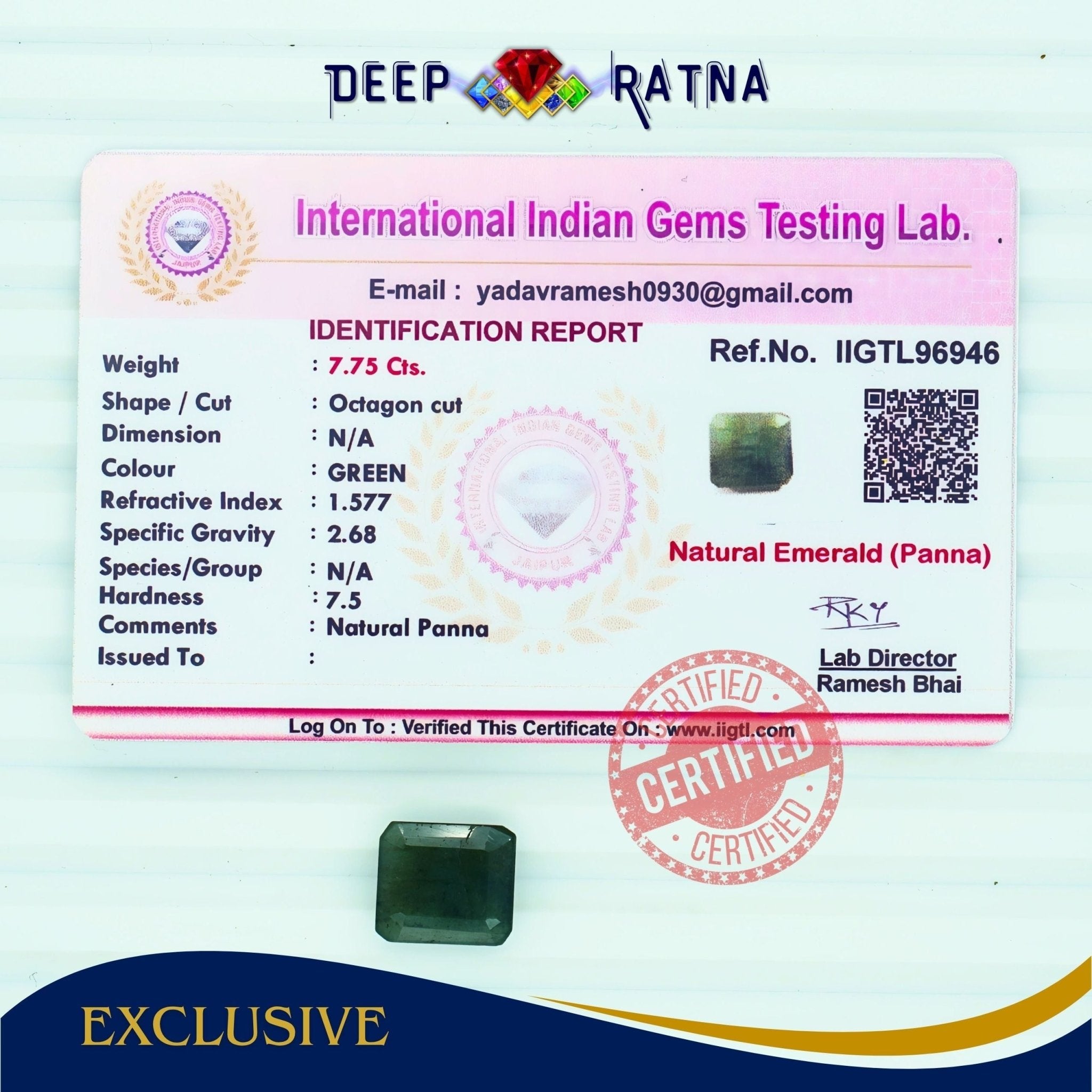 Emerald 7.75 Carat (Zambia) - Deep Ratna