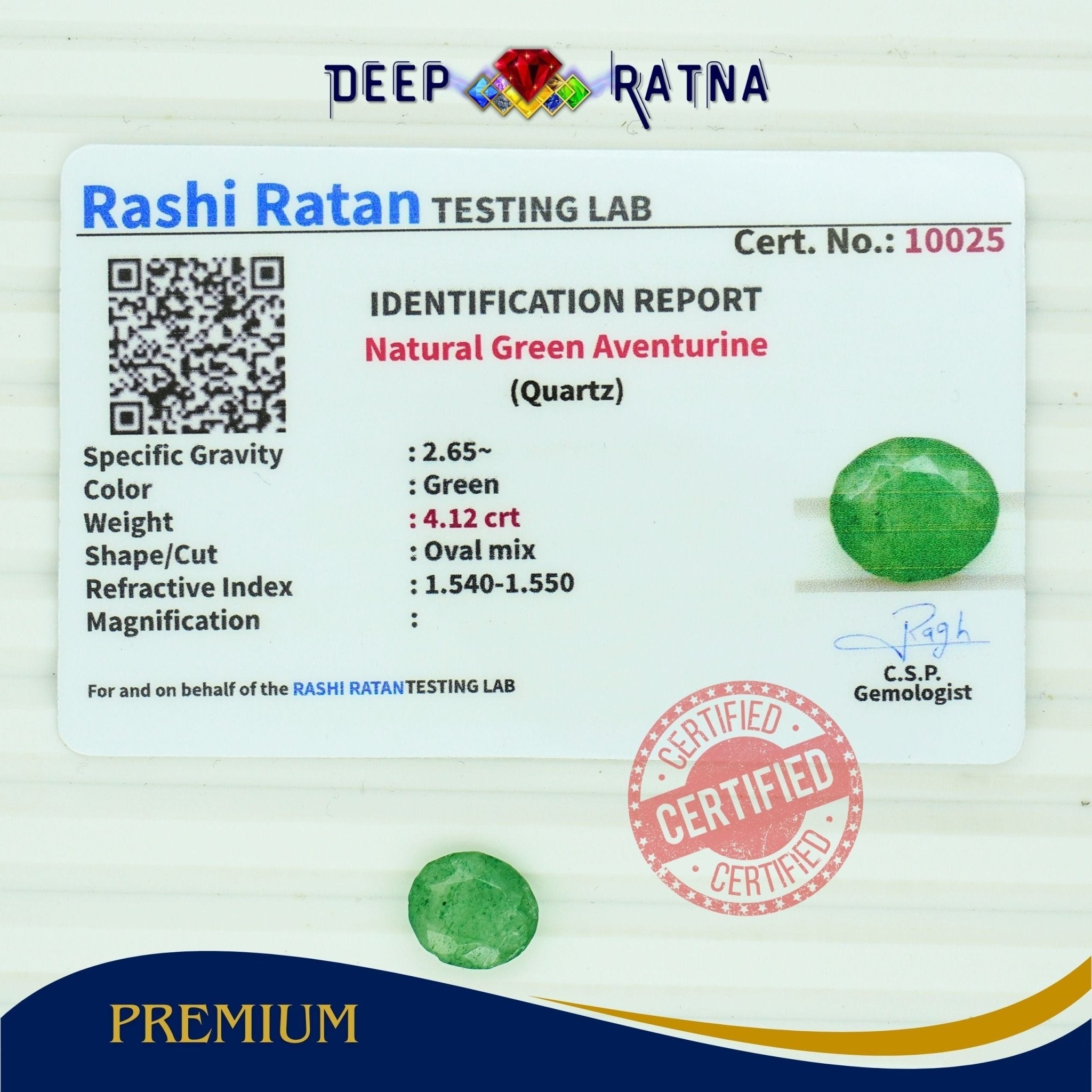 Green Aventurine 4.12 carat - Deep Ratna