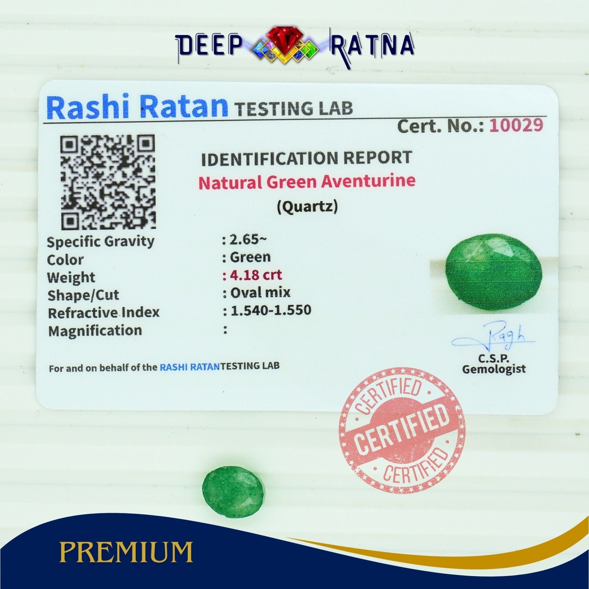 Green Aventurine 4.18 carat - Deep Ratna