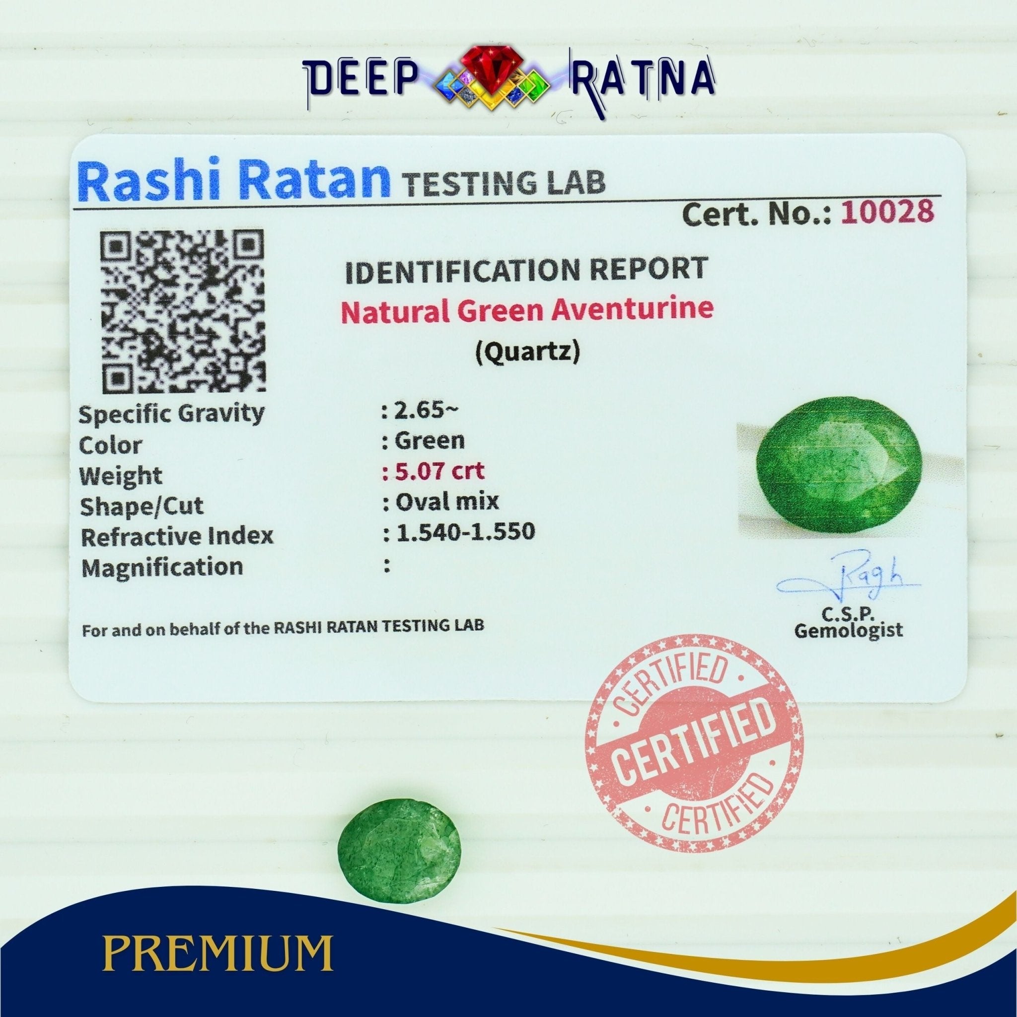 Green Aventurine 5.07 carat - Deep Ratna