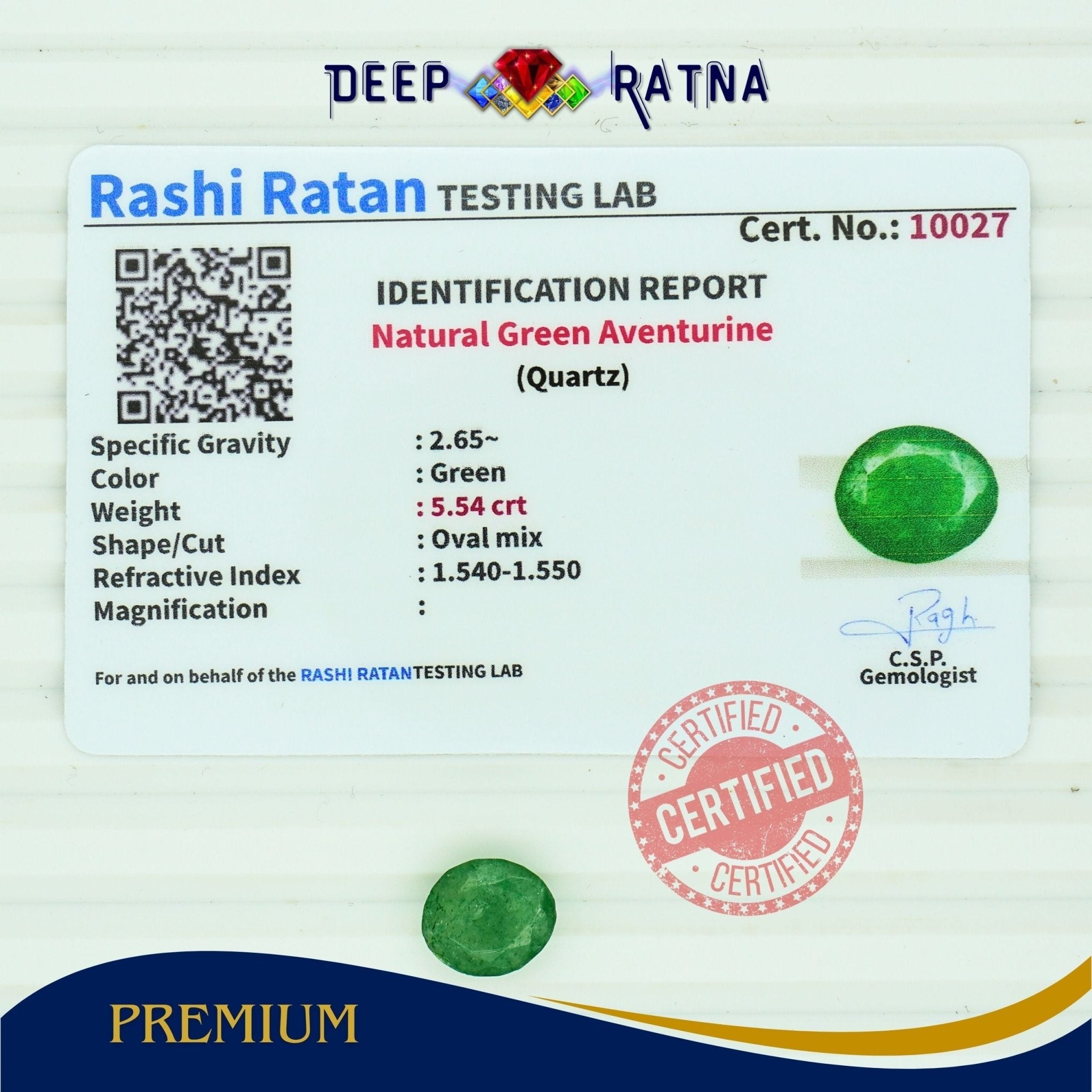 Green Aventurine 5.54 carat - Deep Ratna