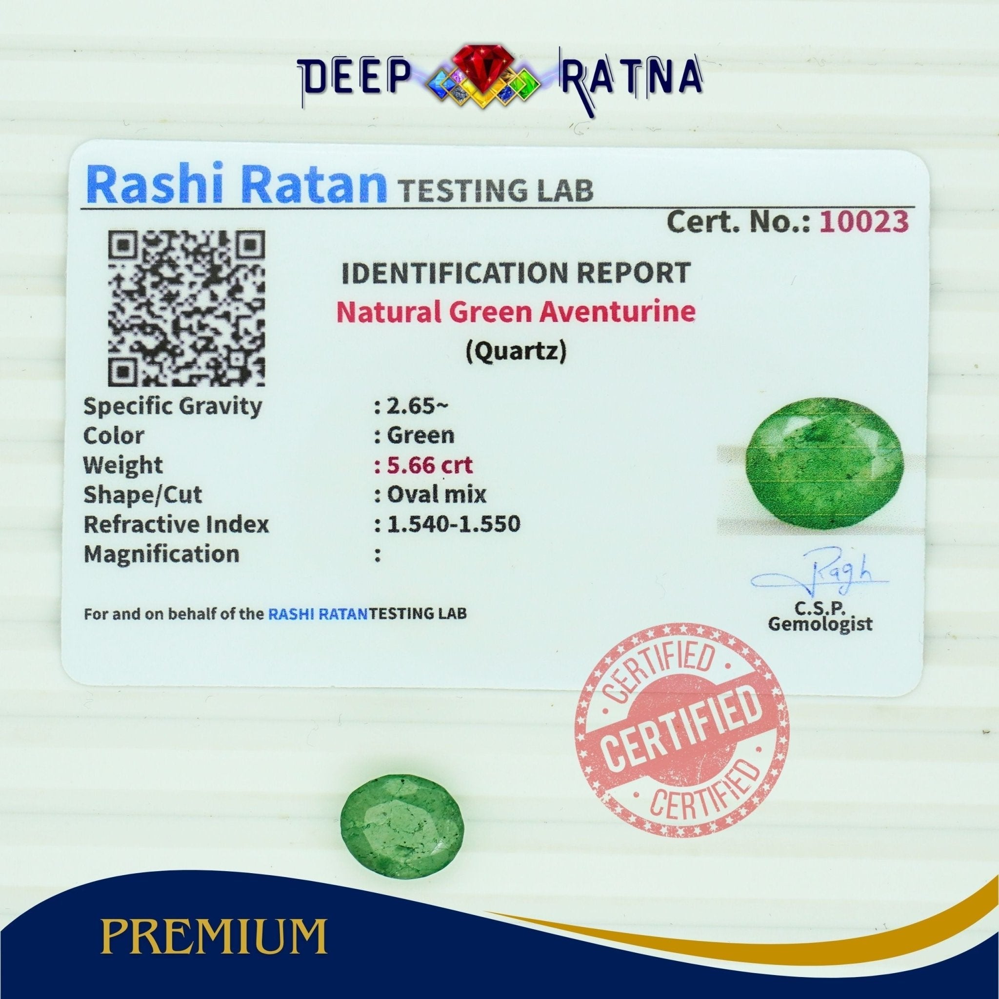 Green Aventurine 5.66 carat - Deep Ratna