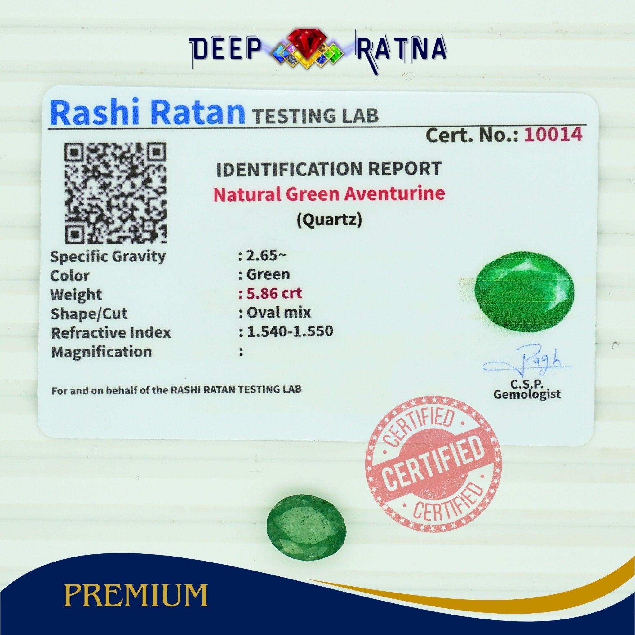 Green Aventurine 5.86 carat - Deep Ratna