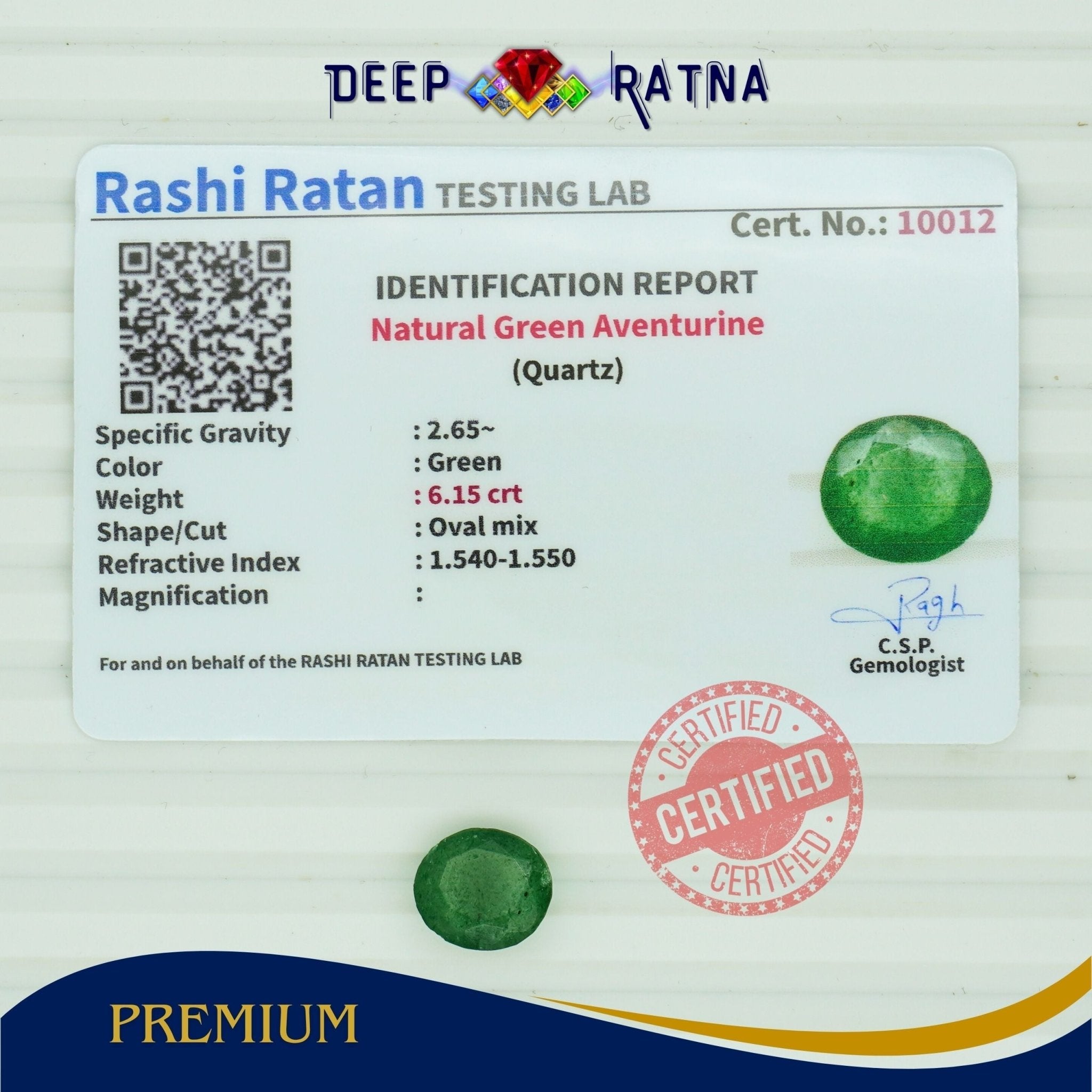Green Aventurine 6.15 carat - Deep Ratna