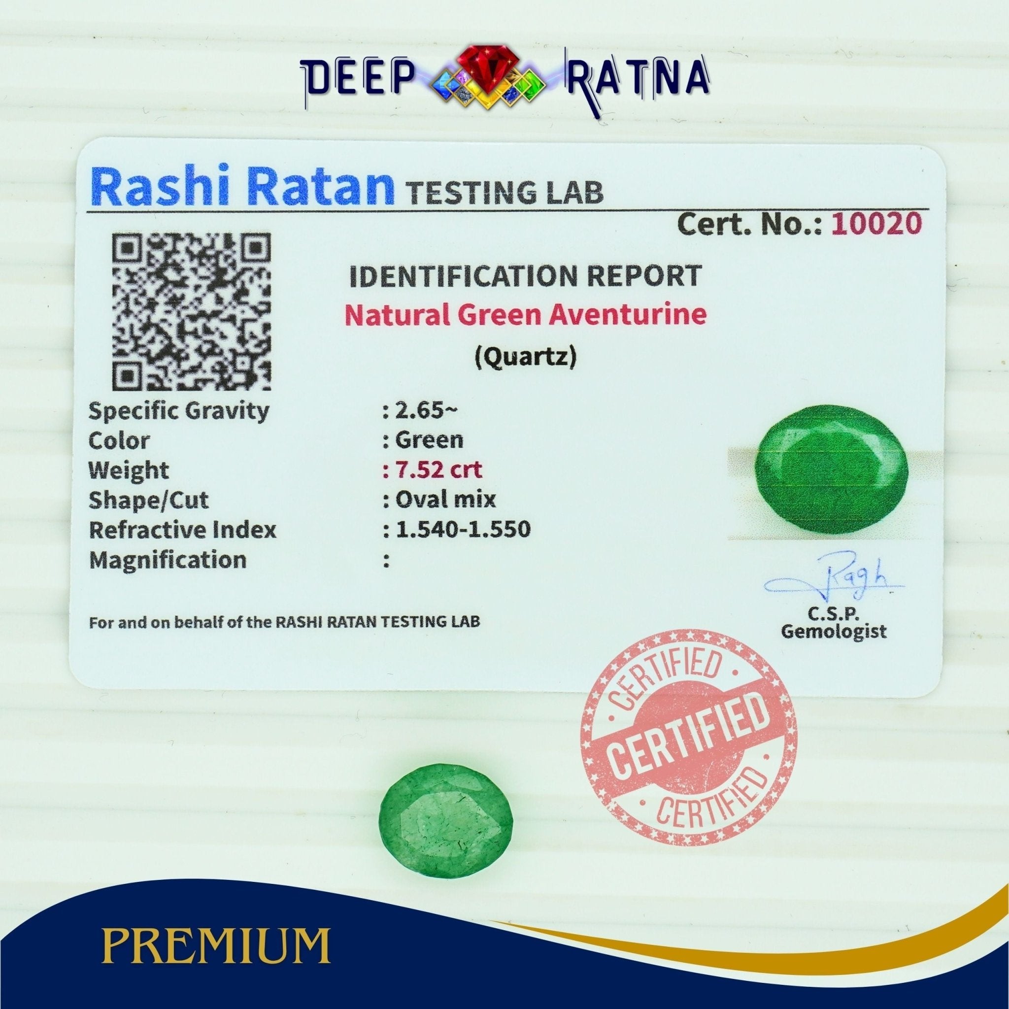 Green Aventurine 7.52 carat - Deep Ratna