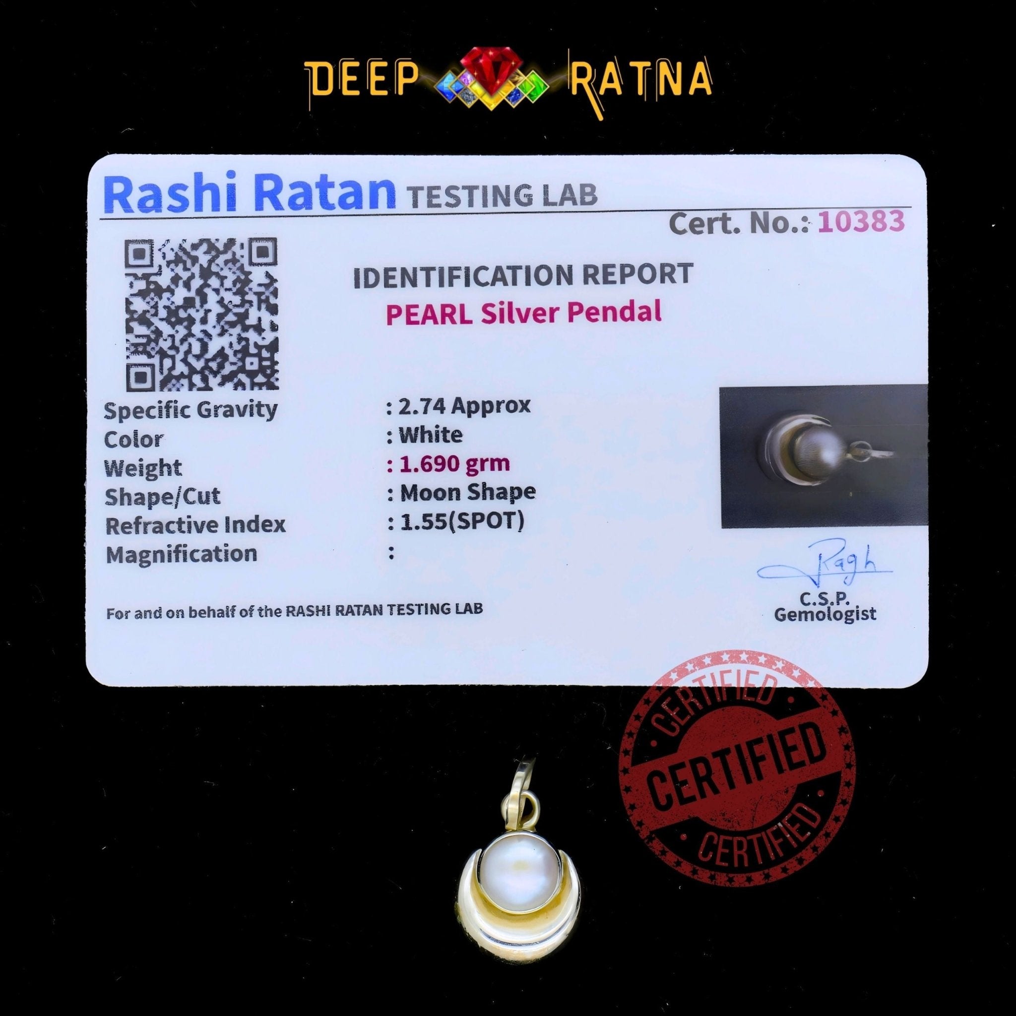 Half Moon Pearl Silver Pendent (1.42 Gram) - Deep Ratna