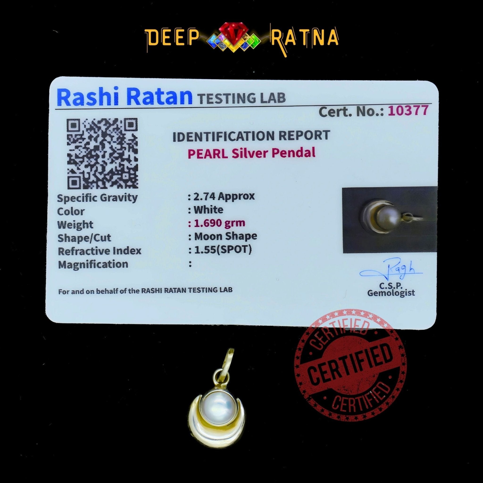 Half Moon Pearl Silver Pendent (1.43 Gram) - Deep Ratna