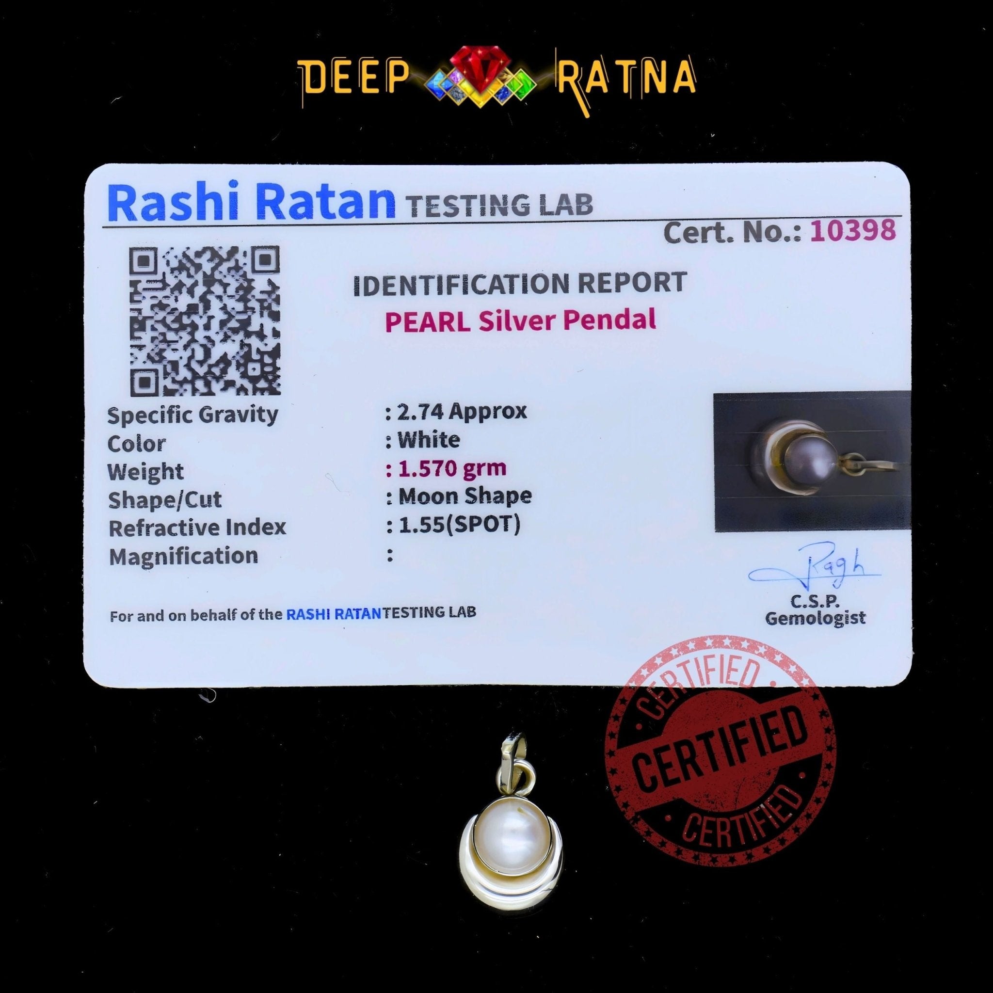 Half Moon Pearl Silver Pendent (1.45 Gram) - Deep Ratna