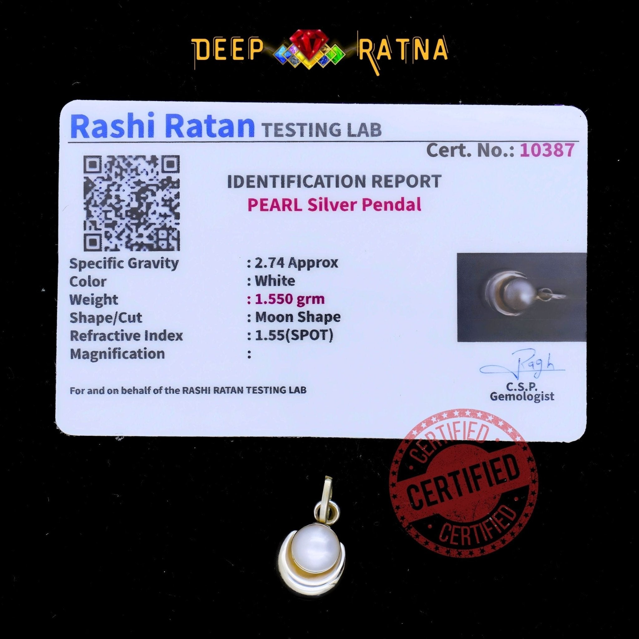Half Moon Pearl Silver Pendent (1.47 Gram) - Deep Ratna