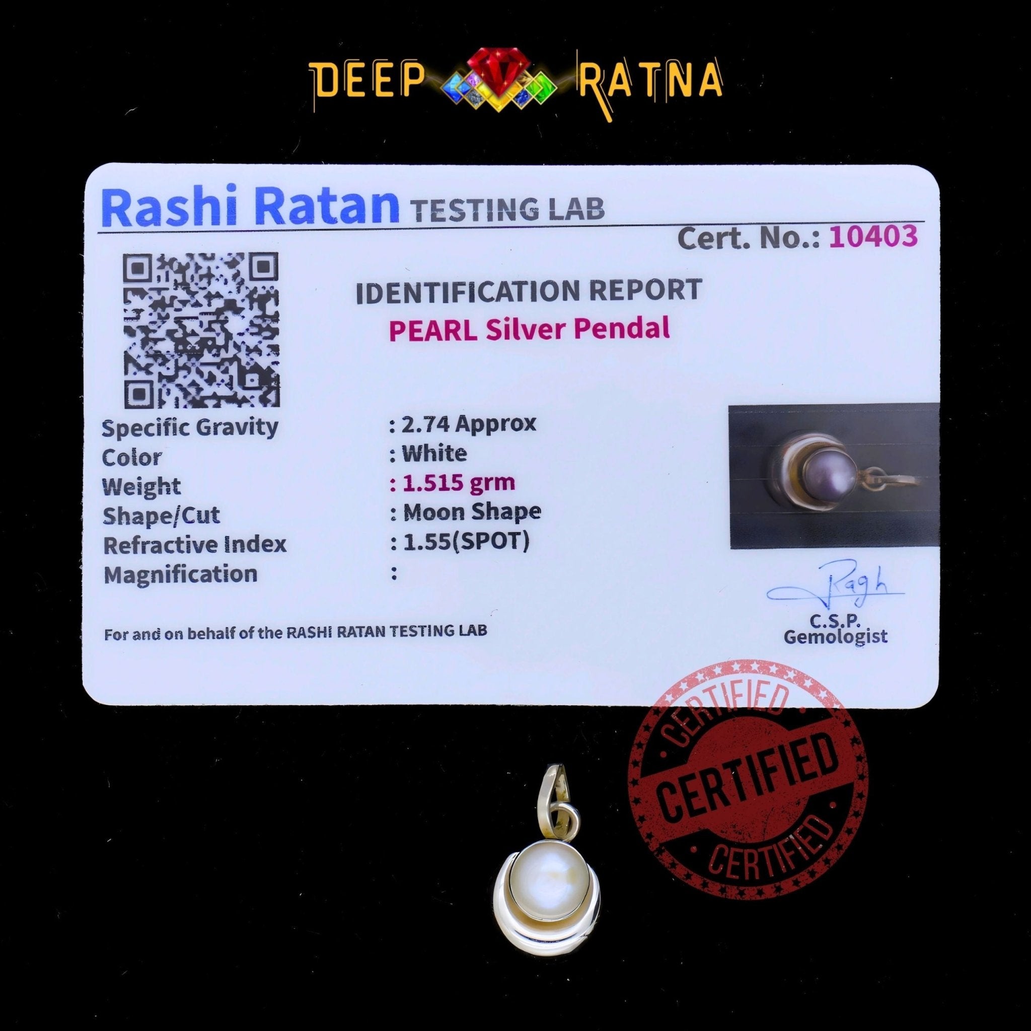 Half Moon Pearl Silver Pendent (1.49 Gram) - Deep Ratna