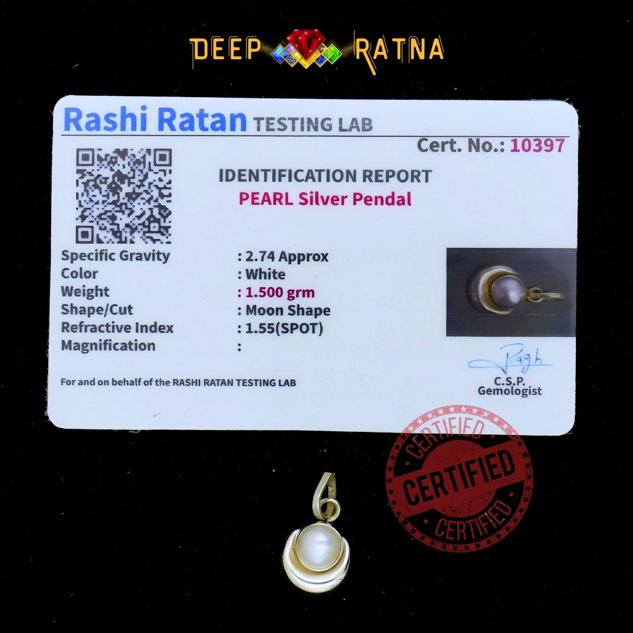 Half Moon Pearl Silver Pendent (1.51 Gram) - Deep Ratna