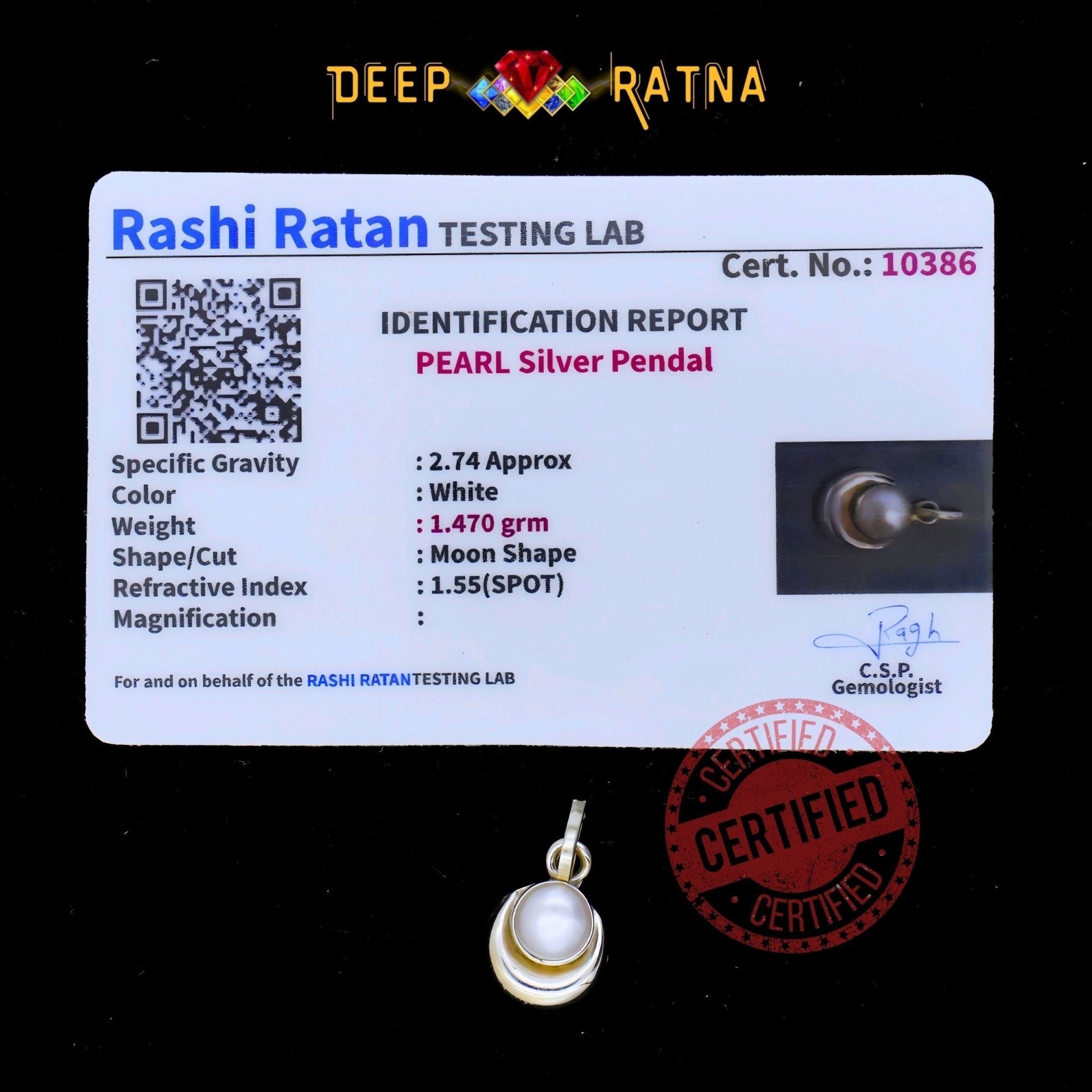 Half Moon Pearl Silver Pendent (1.55 Gram) - Deep Ratna