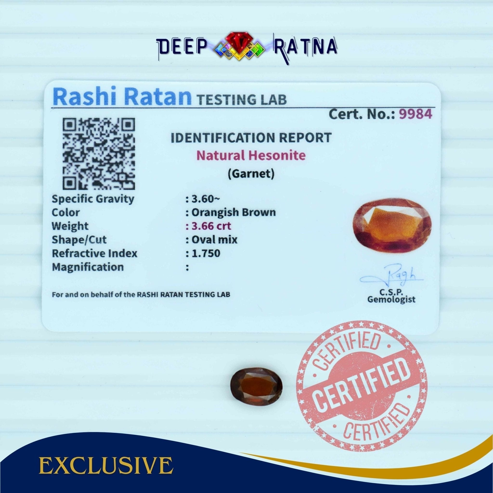 Hessonite 3.66 Carat (Ceylon) - Deep Ratna