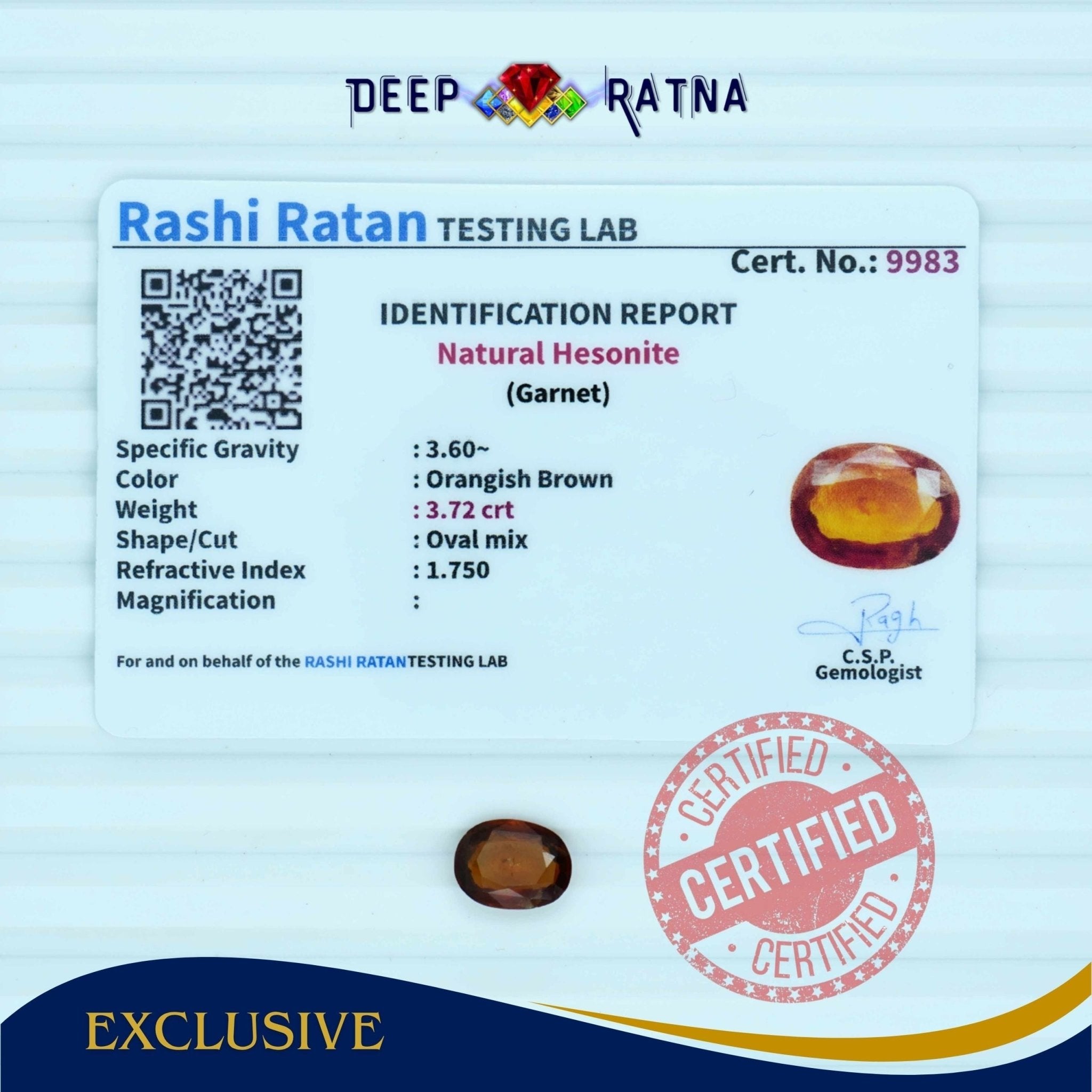 Hessonite 3.72 Carat (Ceylon) - Deep Ratna