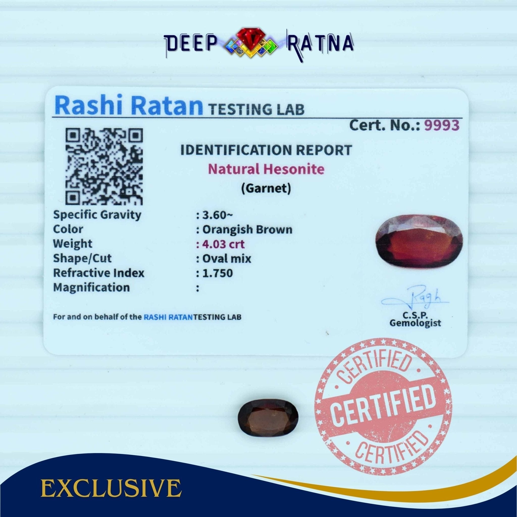 Hessonite 4.03 Carat (Ceylon) - Deep Ratna