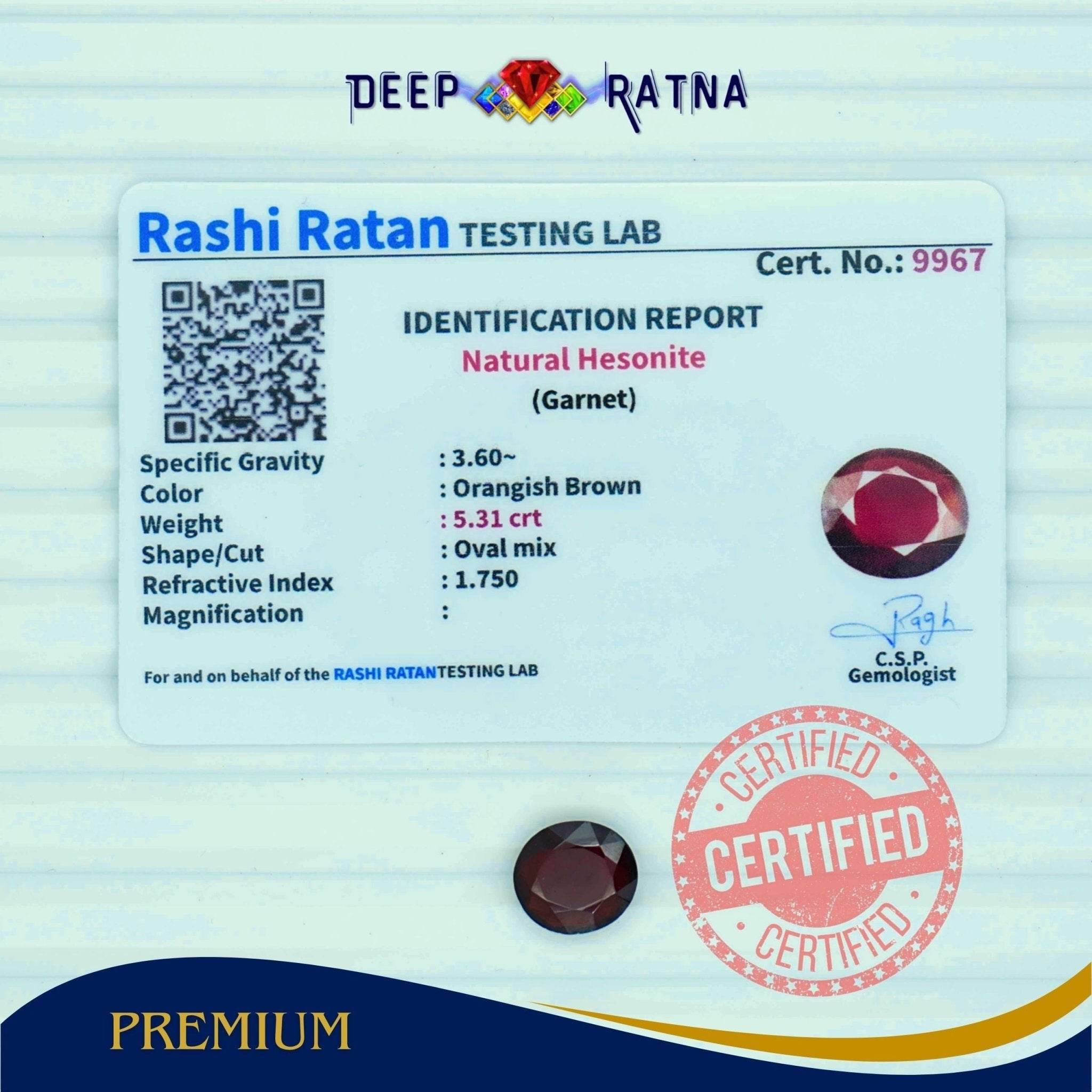 Hessonite 5.31 Carat (Africa) - Deep Ratna