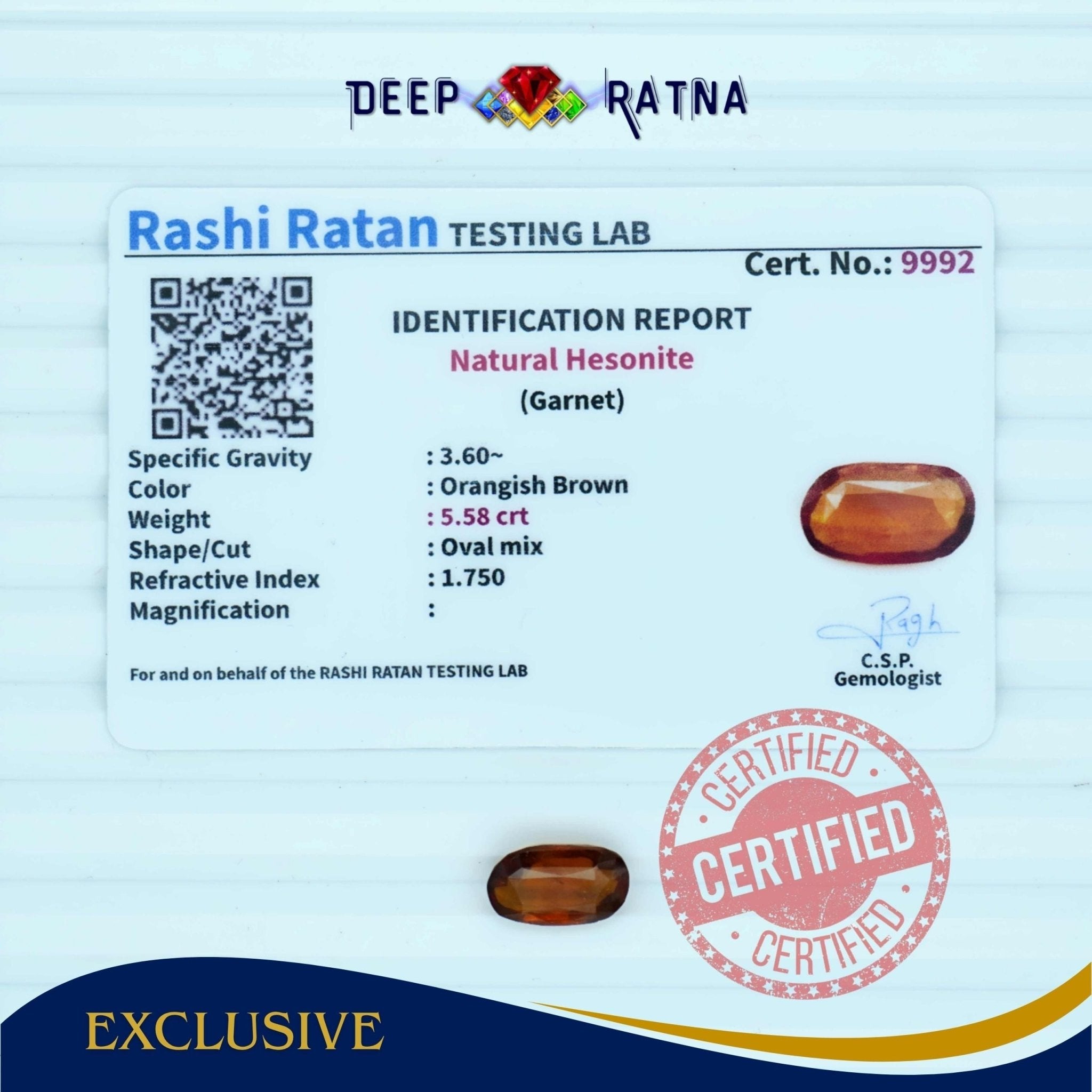 Hessonite 5.58 Carat (Ceylon) - Deep Ratna