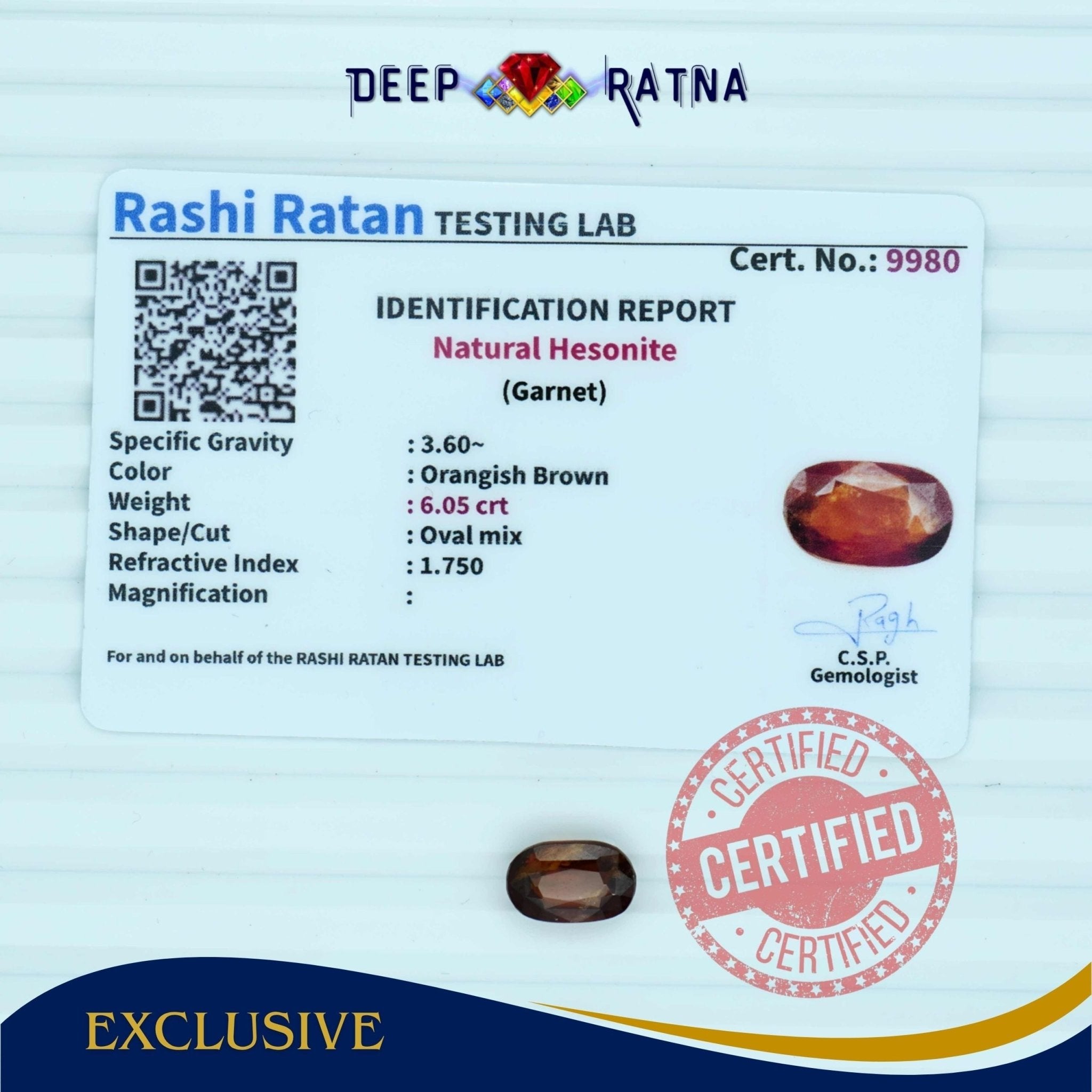 Hessonite 6.05 Carat (Ceylon) - Deep Ratna