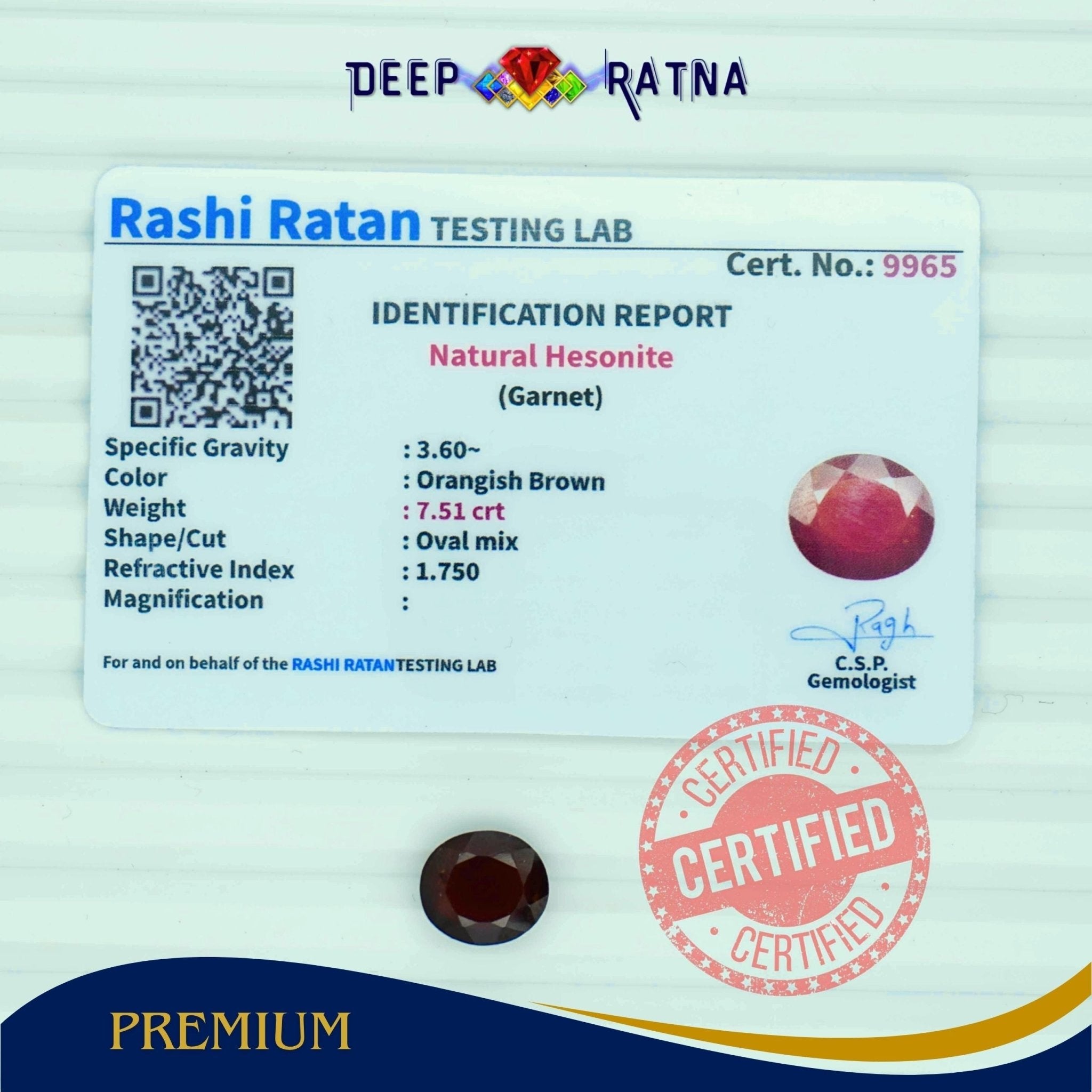 Hessonite 7.51 Carat (Africa) - Deep Ratna