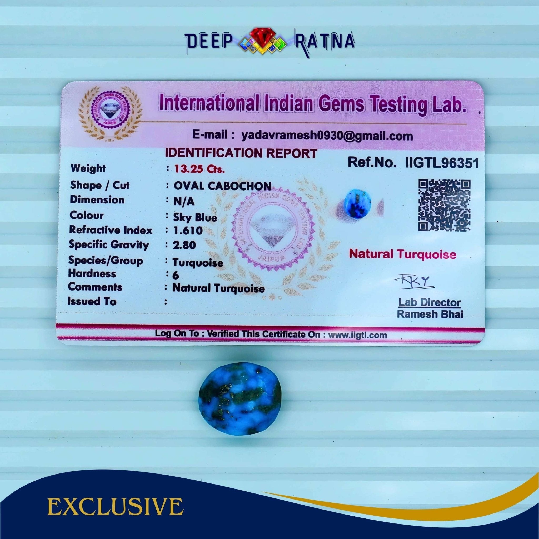Irani Firoza (Turquoise) 13.25 Carat - Deep Ratna
