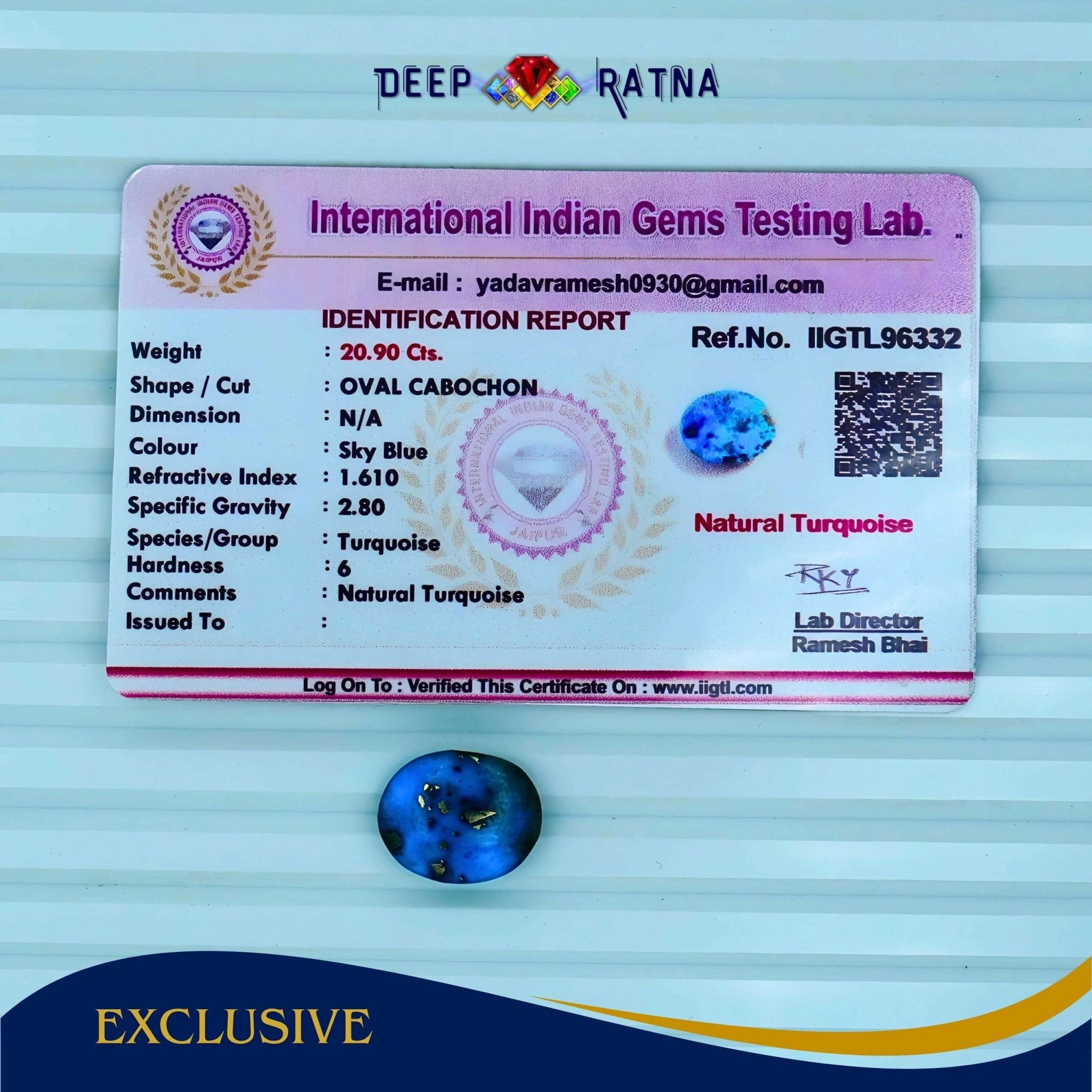 Irani Firoza (Turquoise) 20.90 Carat - Deep Ratna
