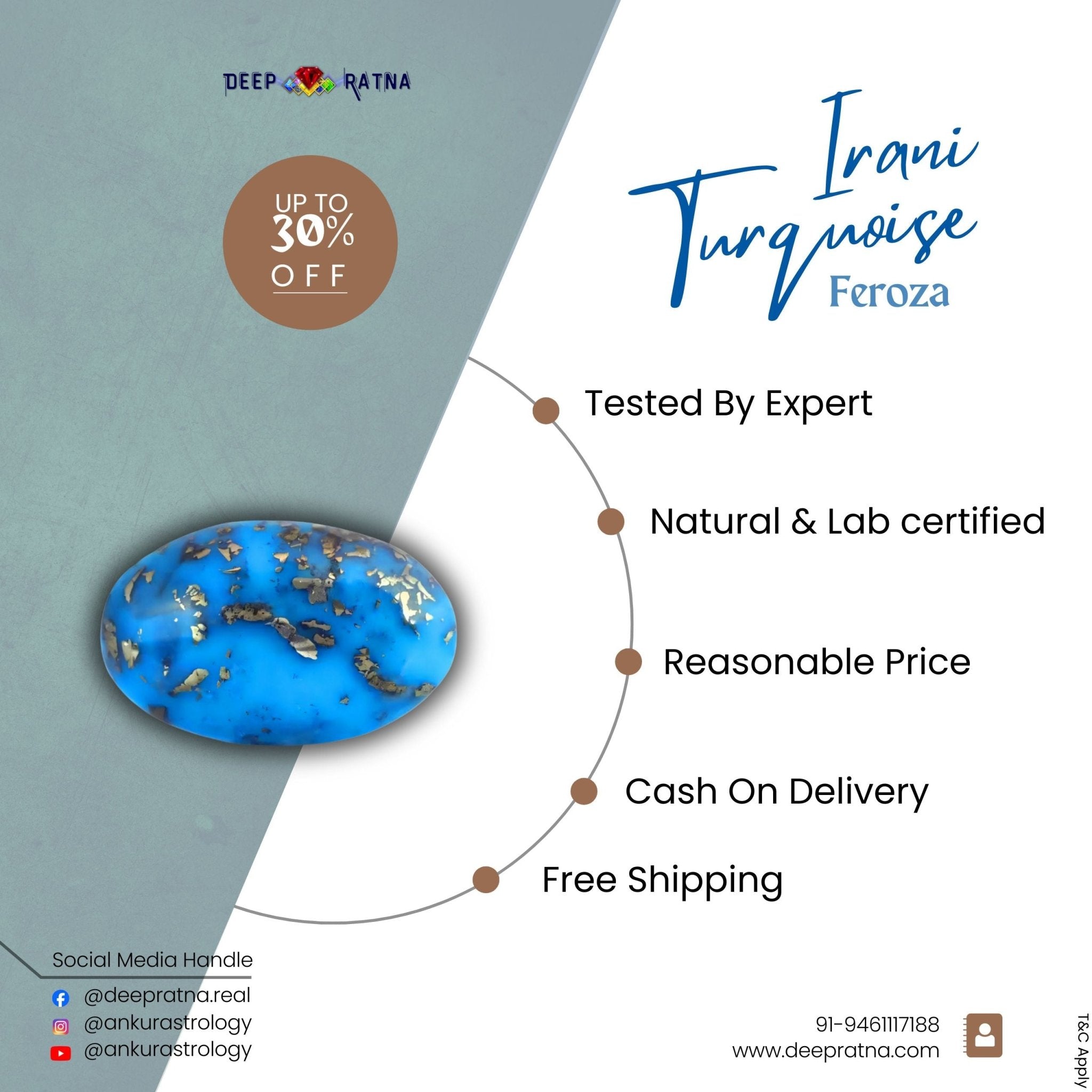 Irani Firoza (Turquoise) 50.65 Carat - Deep Ratna