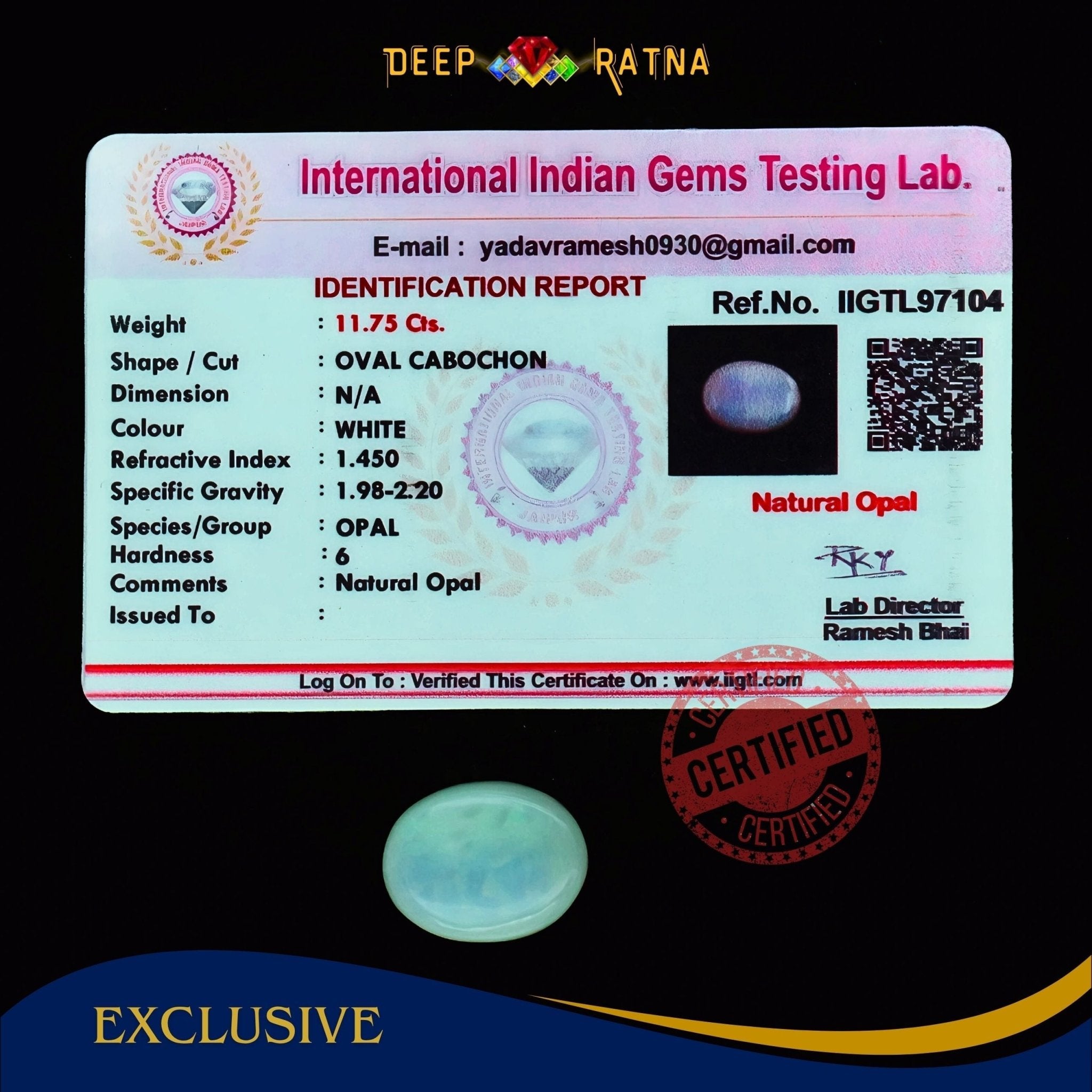 Opal 11.75 Carat Australian (Subtle Opal) - Deep Ratna