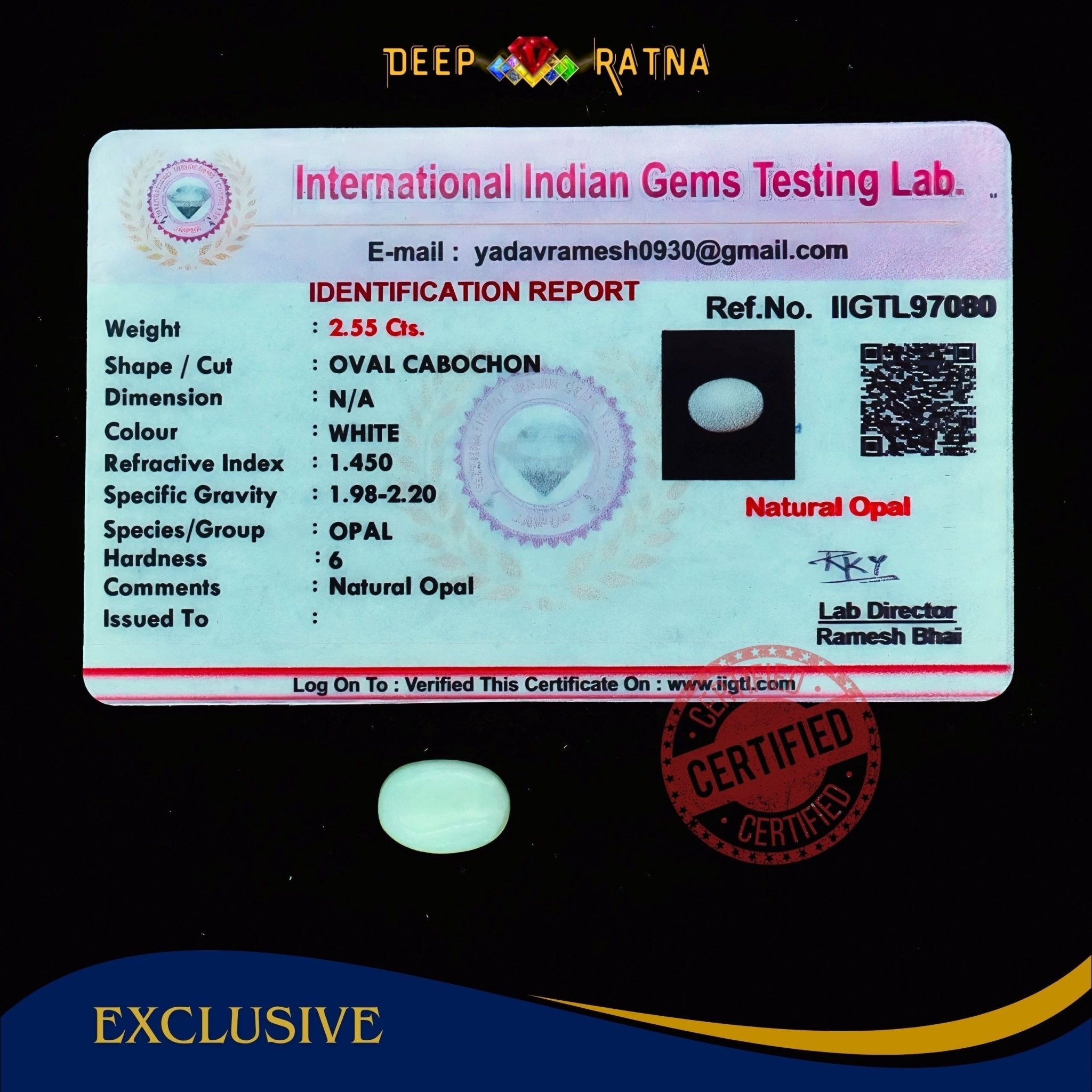 Opal 2.55 Carat Australian (Subtle Opal) - Deep Ratna