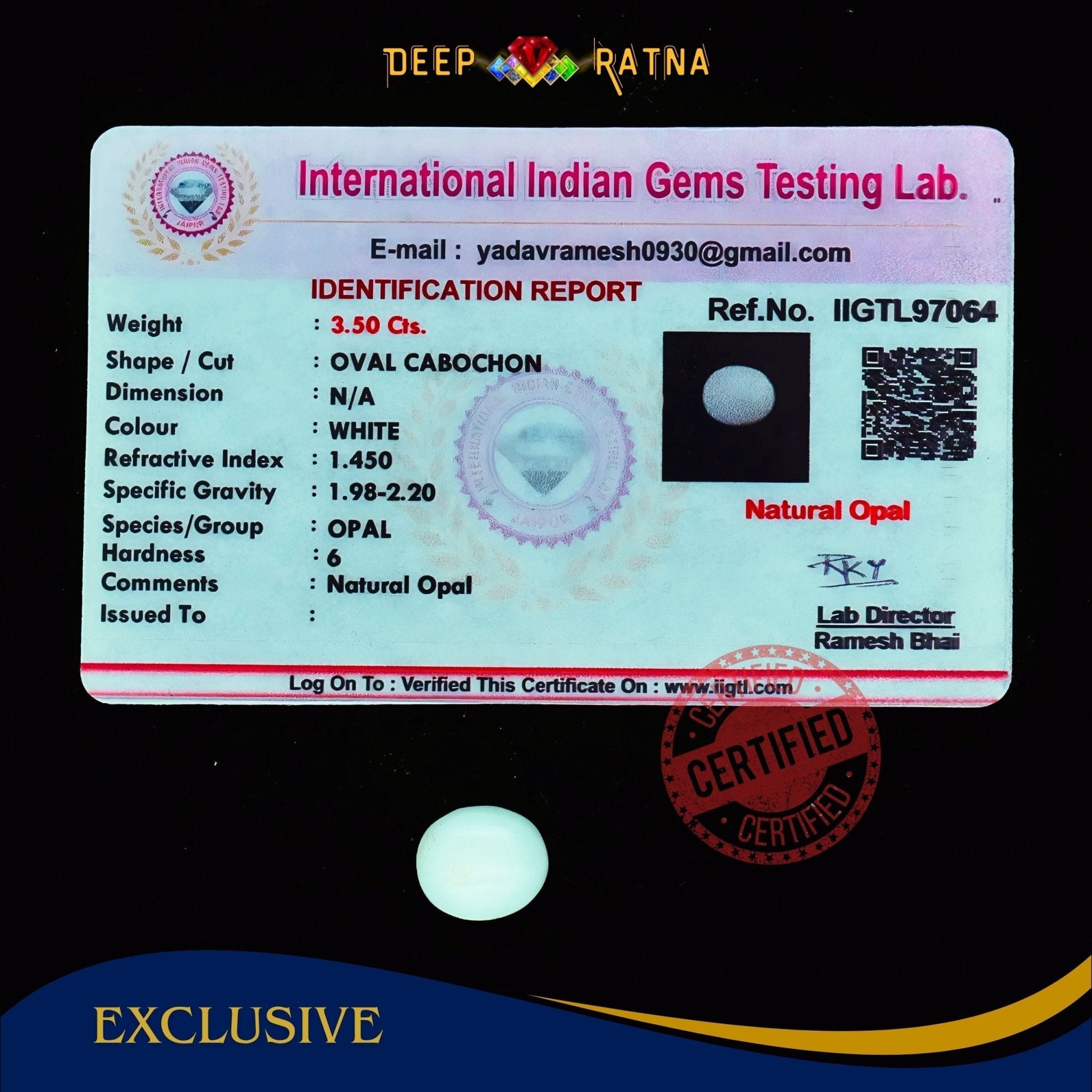Opal 3.50 Carat Australian (Subtle Opal) - Deep Ratna
