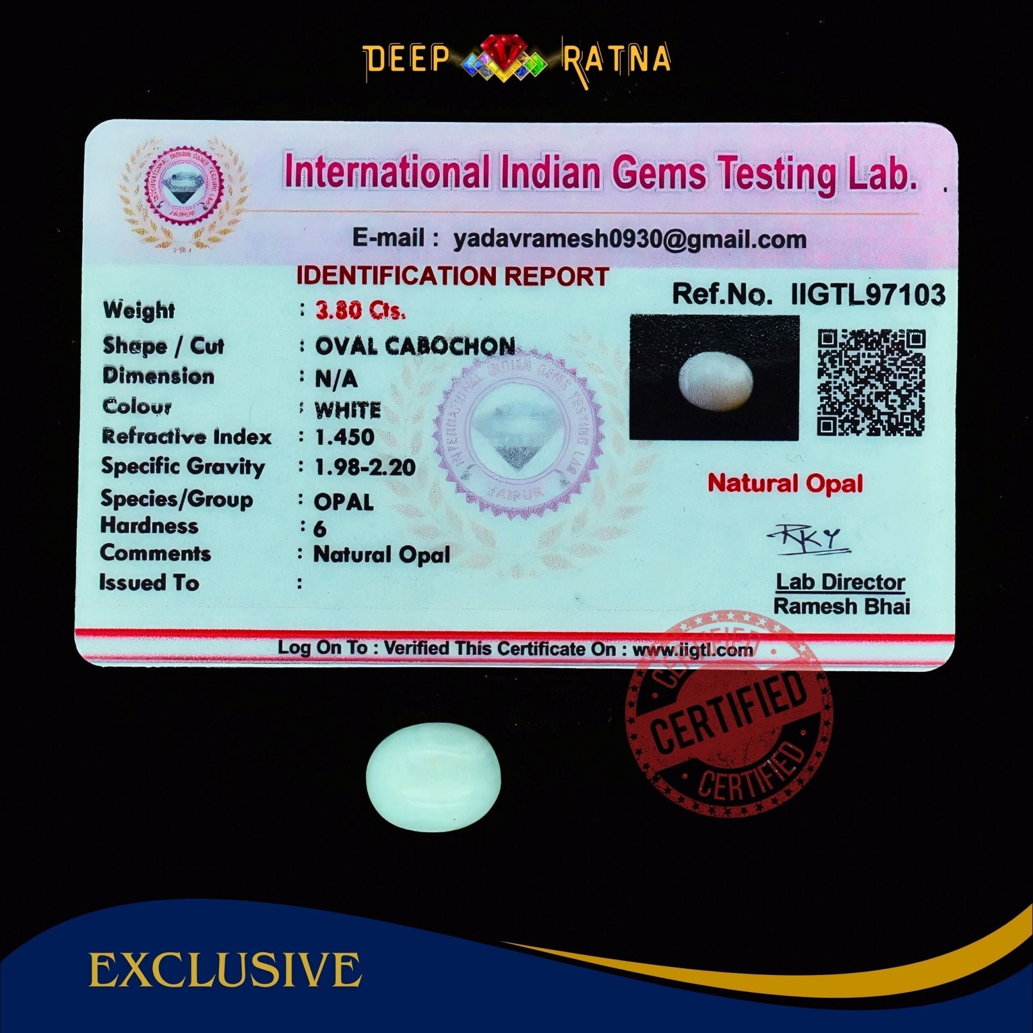 Opal 3.80 Carat Australian (Subtle Opal) - Deep Ratna