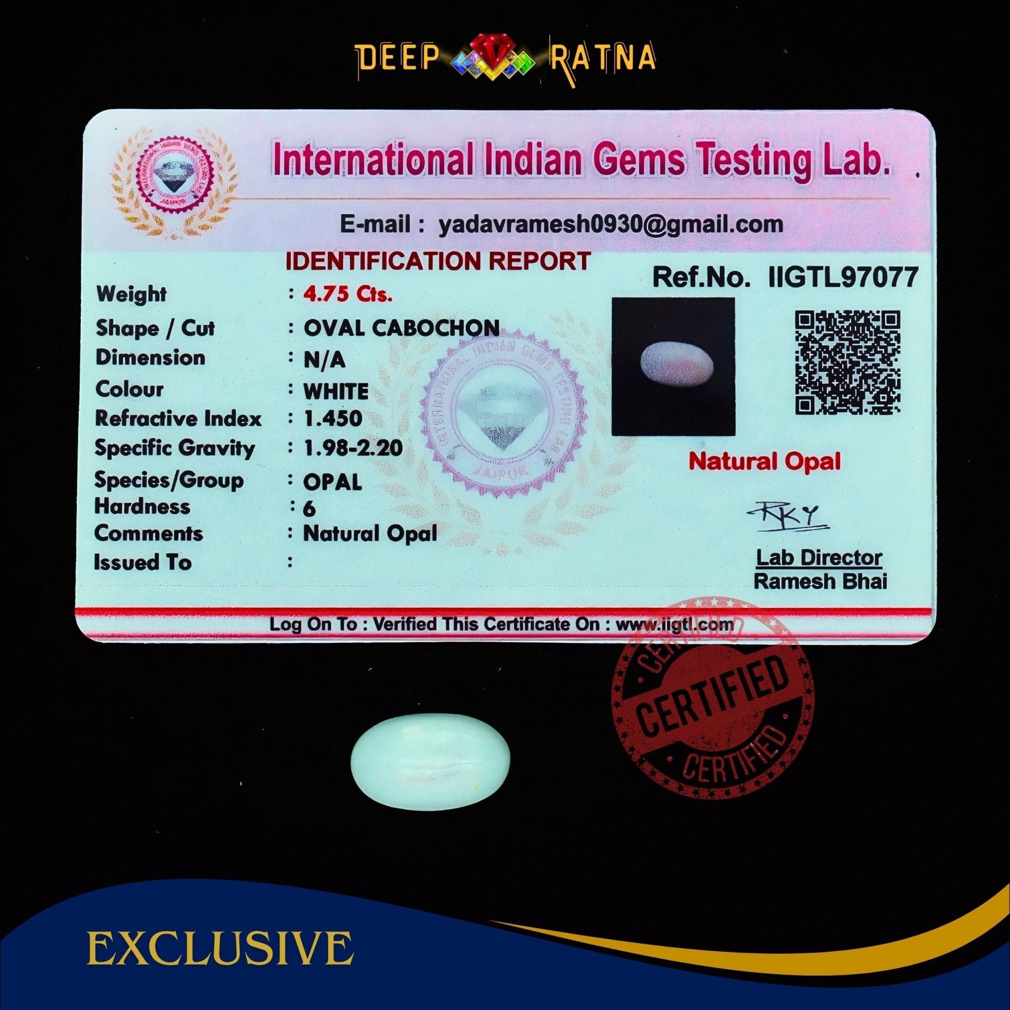 Opal 4.75 Carat Australian (Subtle Opal) - Deep Ratna