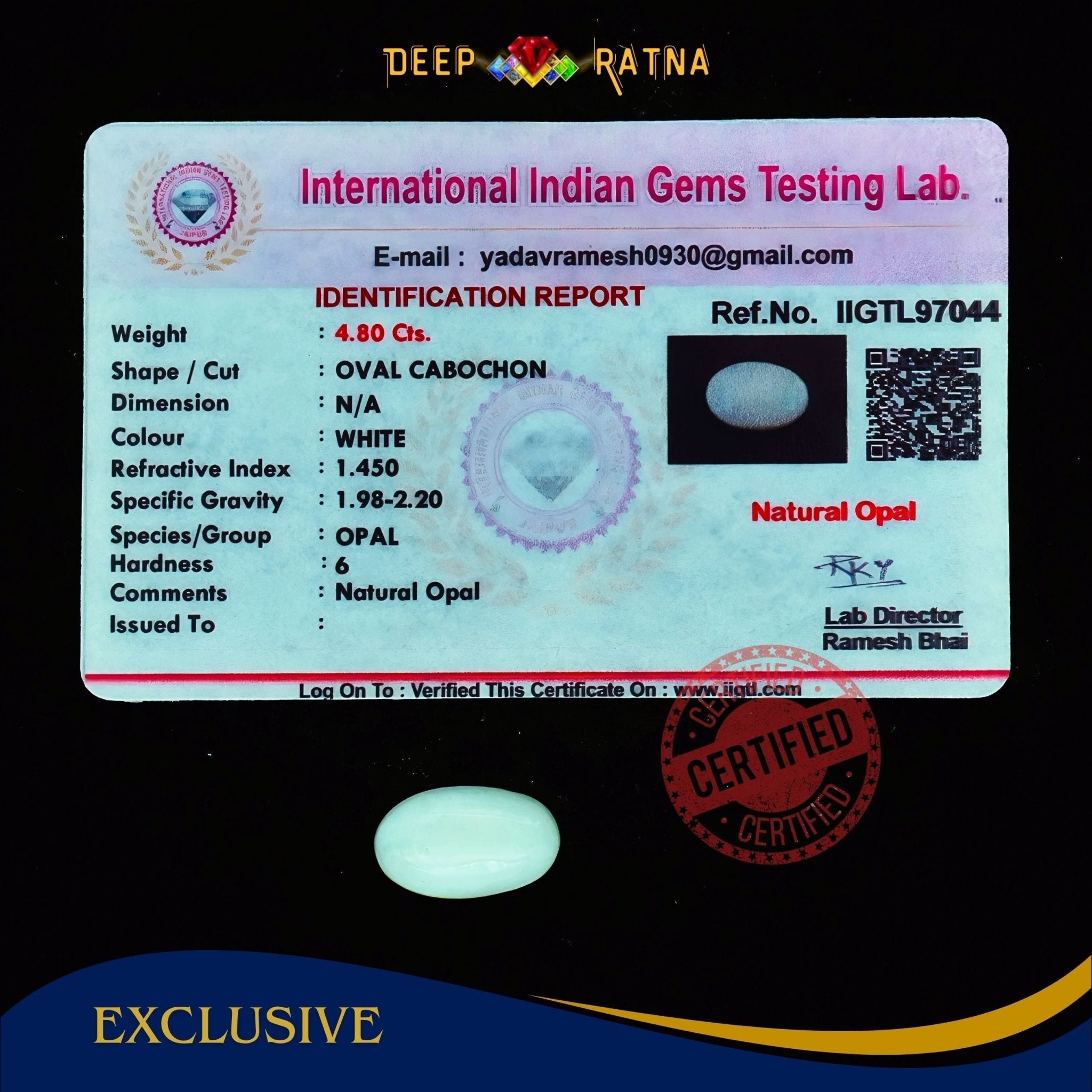 Opal 4.80 Carat Australian (Subtle Opal) - Deep Ratna